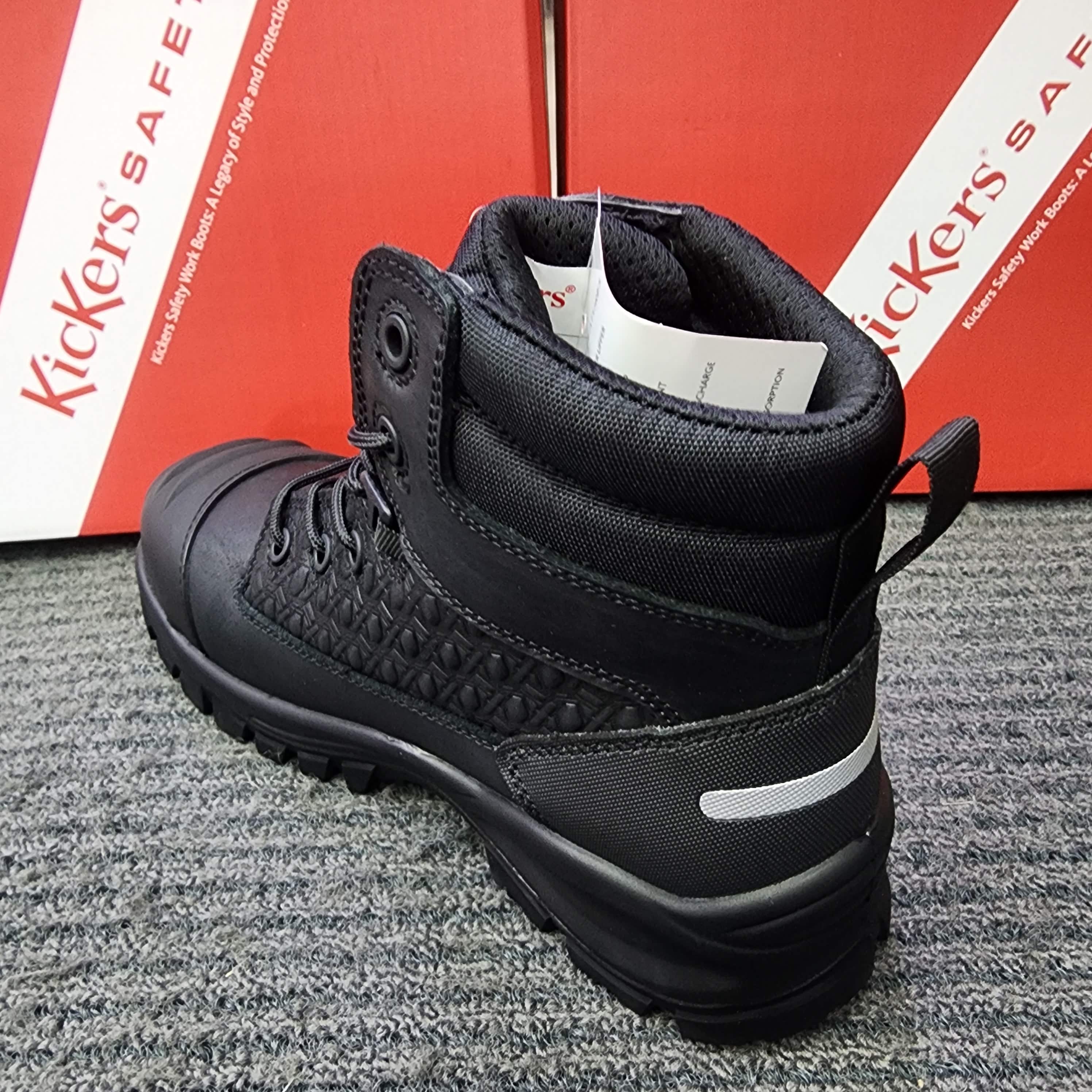 Kickers Safety PRO Safety 3066 Monogram Mid Cut Lace Up Full Black Safety Shoes