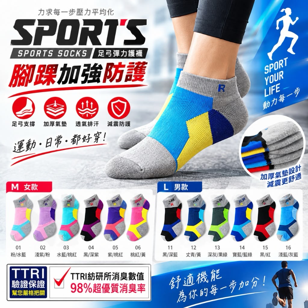 【預訂】台灣 SPORTS 機能氣墊襪1對裝
