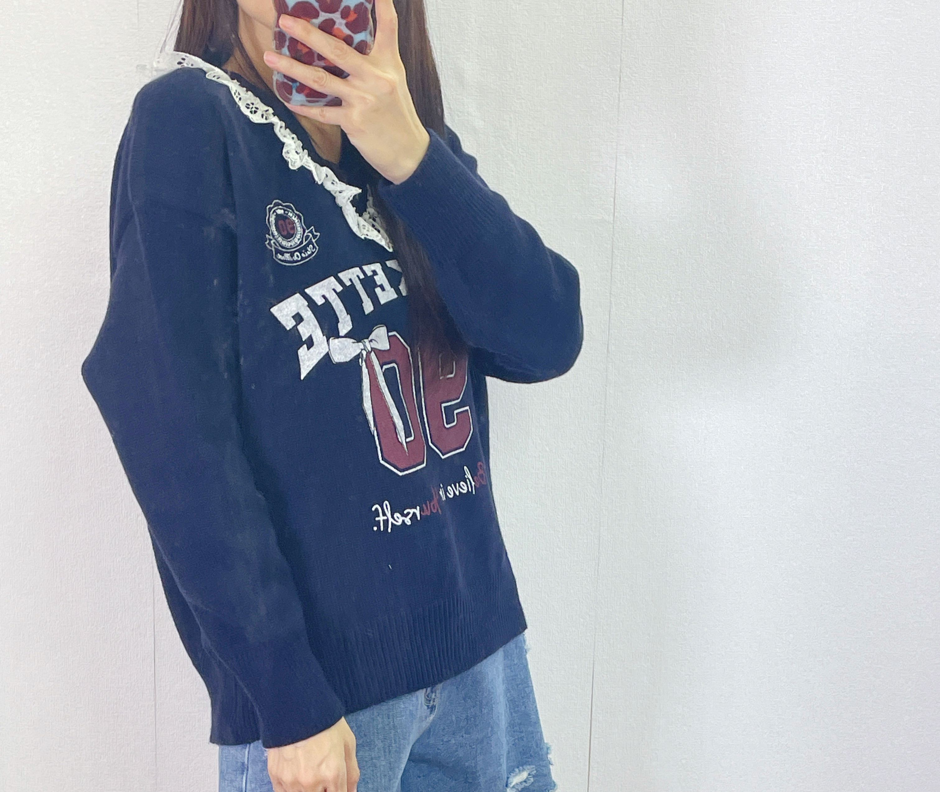 K5532 Lace邊V領針織top