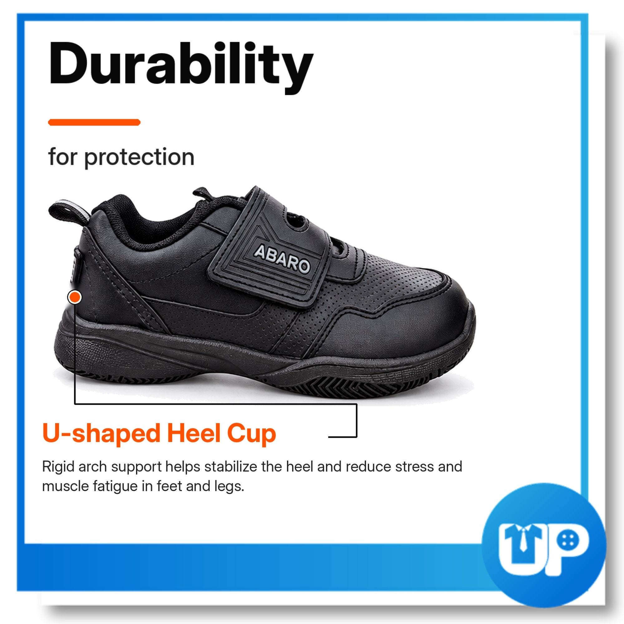 ABARO Kasut Sekolah Hitam Velcro Strap PU Leather Lightweight Sekolah Extra Cushion Shoe (2383N)