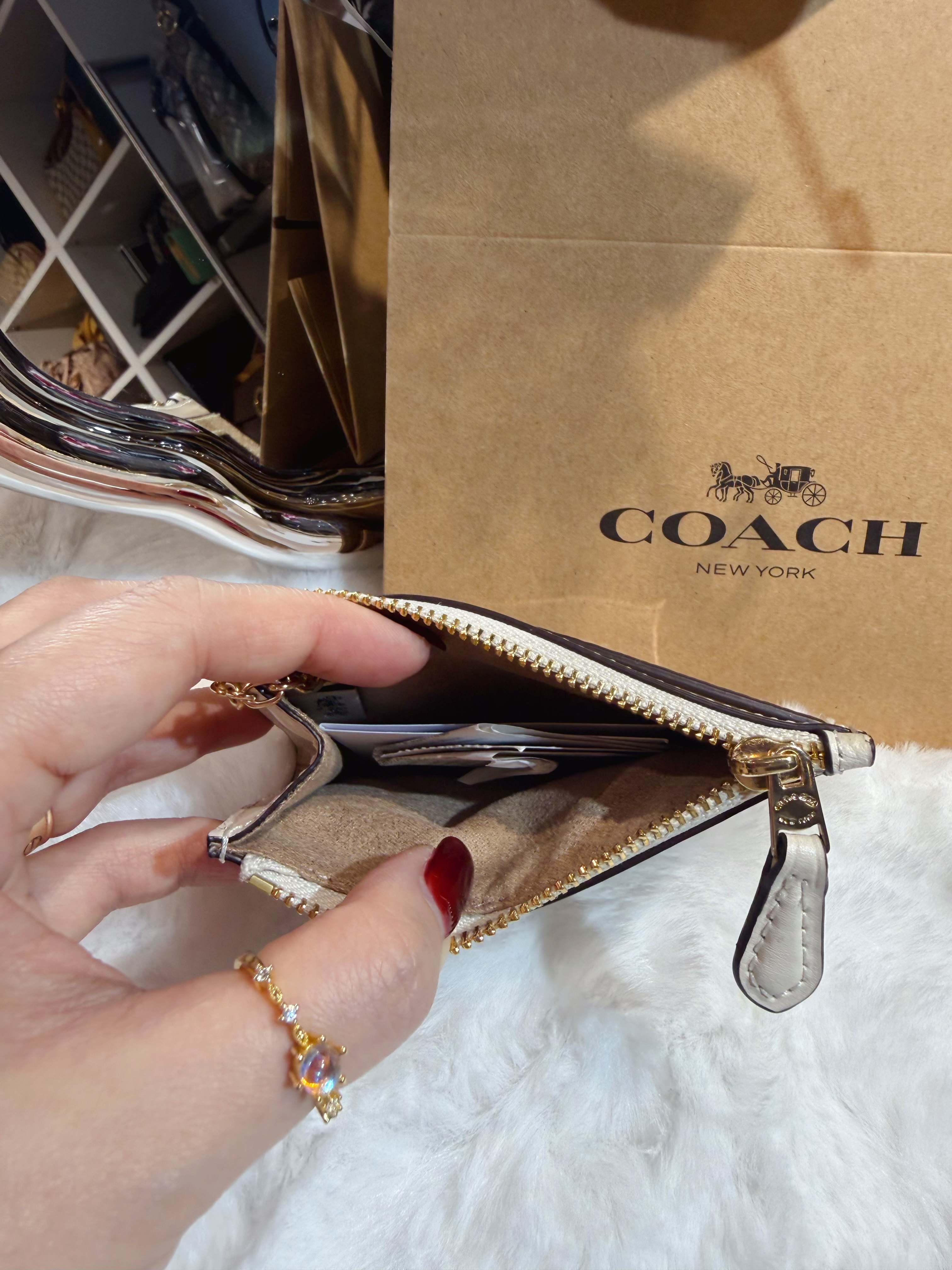 Coach card coin case white/m/floral