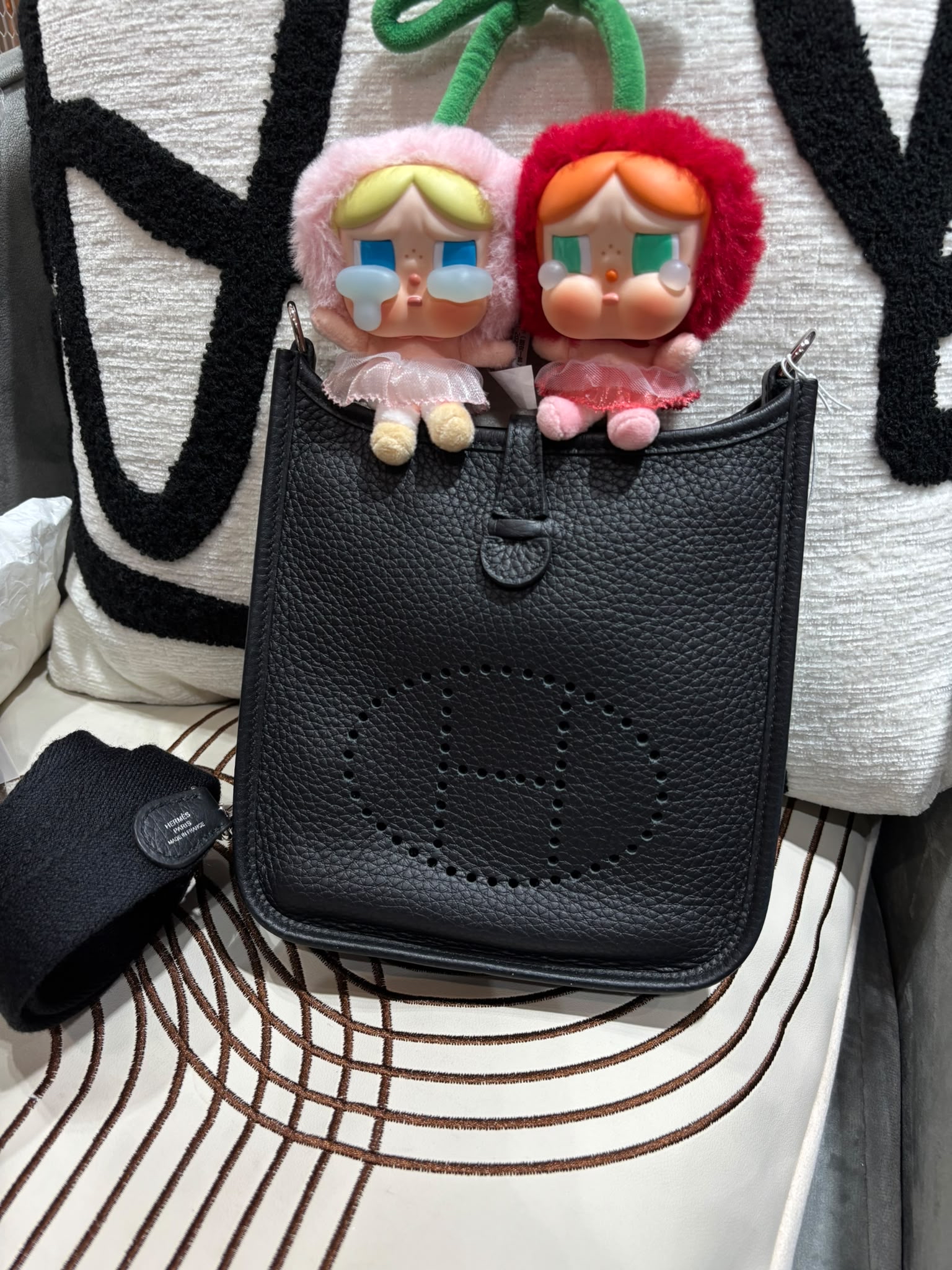 Hermes mini evelyne, Stamp U 黑色銀扣 100%Authentic ,98%new  ✅dust bag✅box
