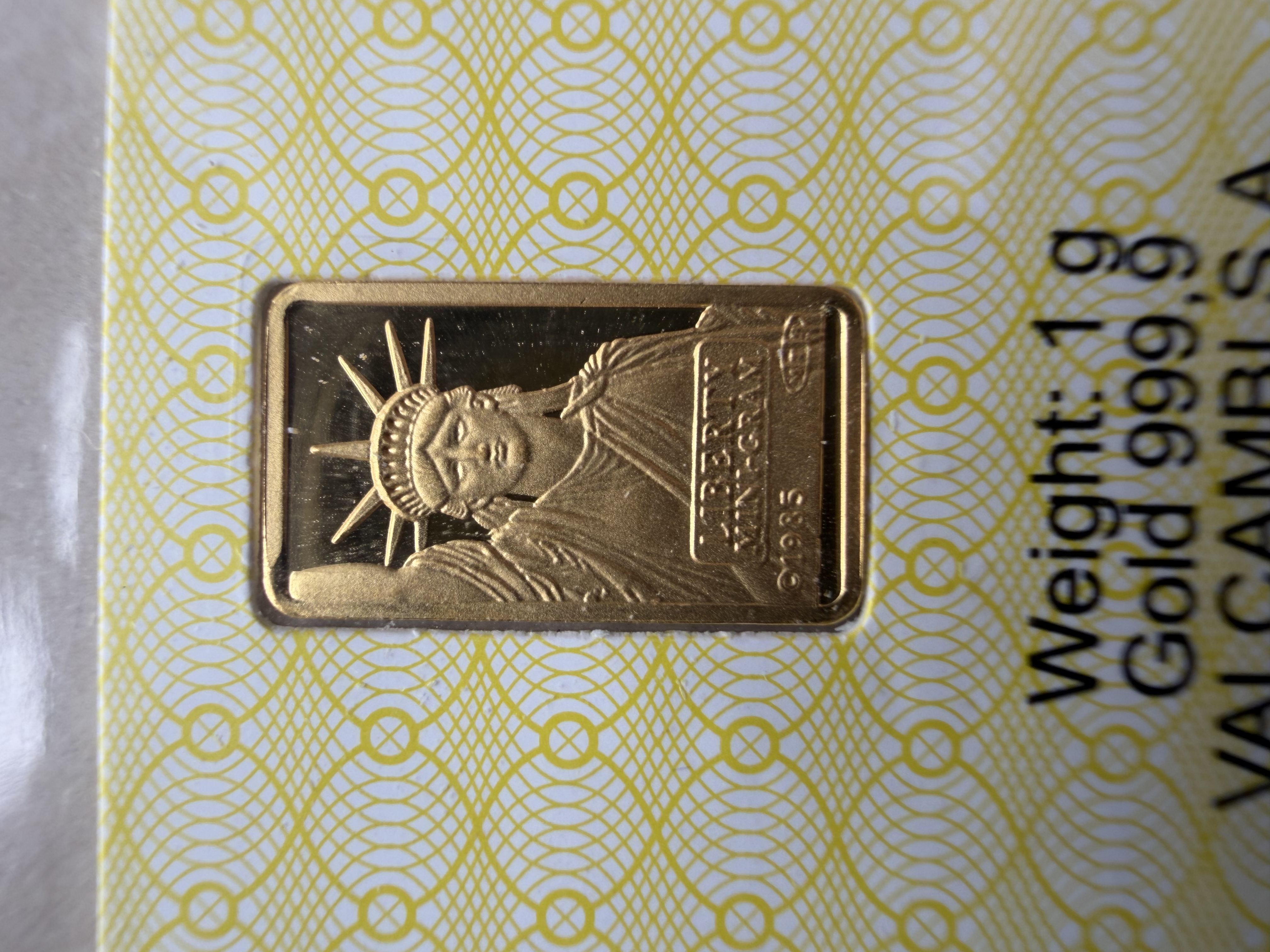 (SN82468) VALCAMBI 🇨🇭RARE Vintage 1985 Liberty 1g Credit Suisse Gold bar Emas 999.9 自由女神