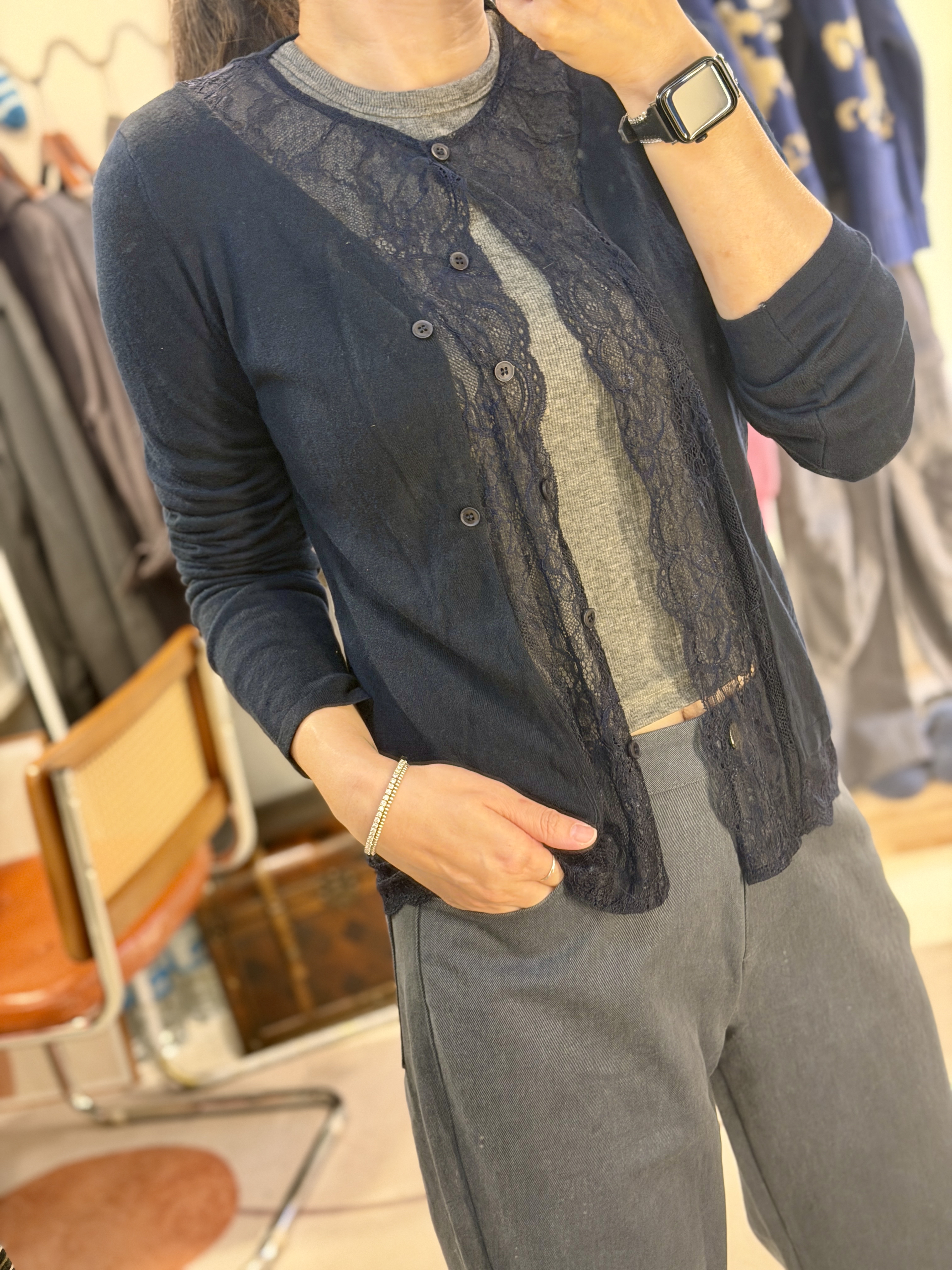 Navy soft lace cardigan