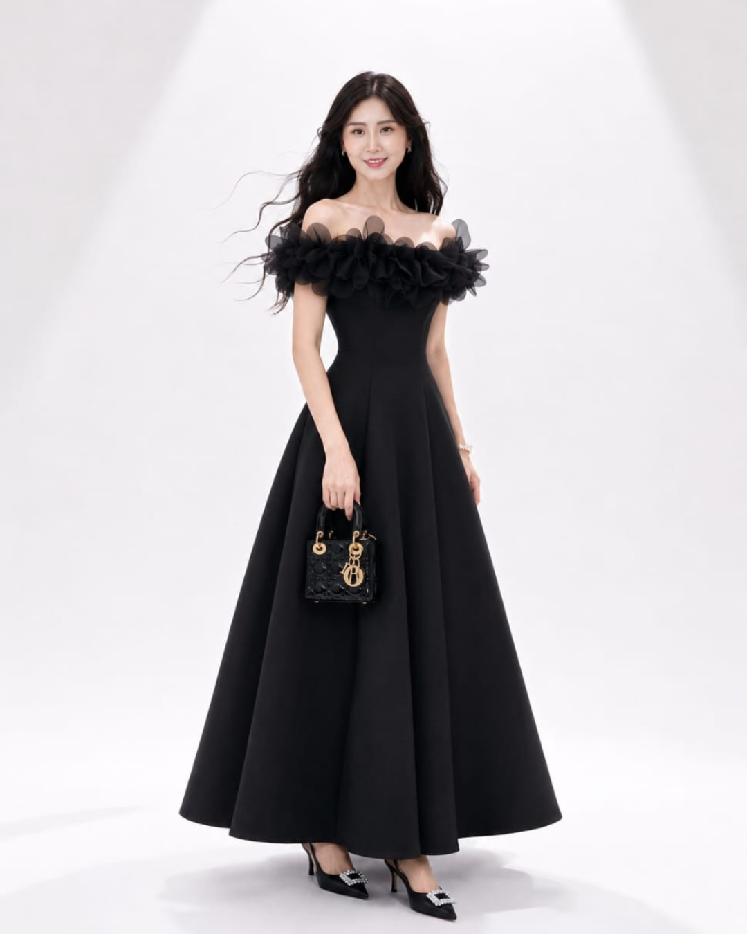 5136 Viviana Luxury Petal Neckline Off-Shoulder Maxi Dress
