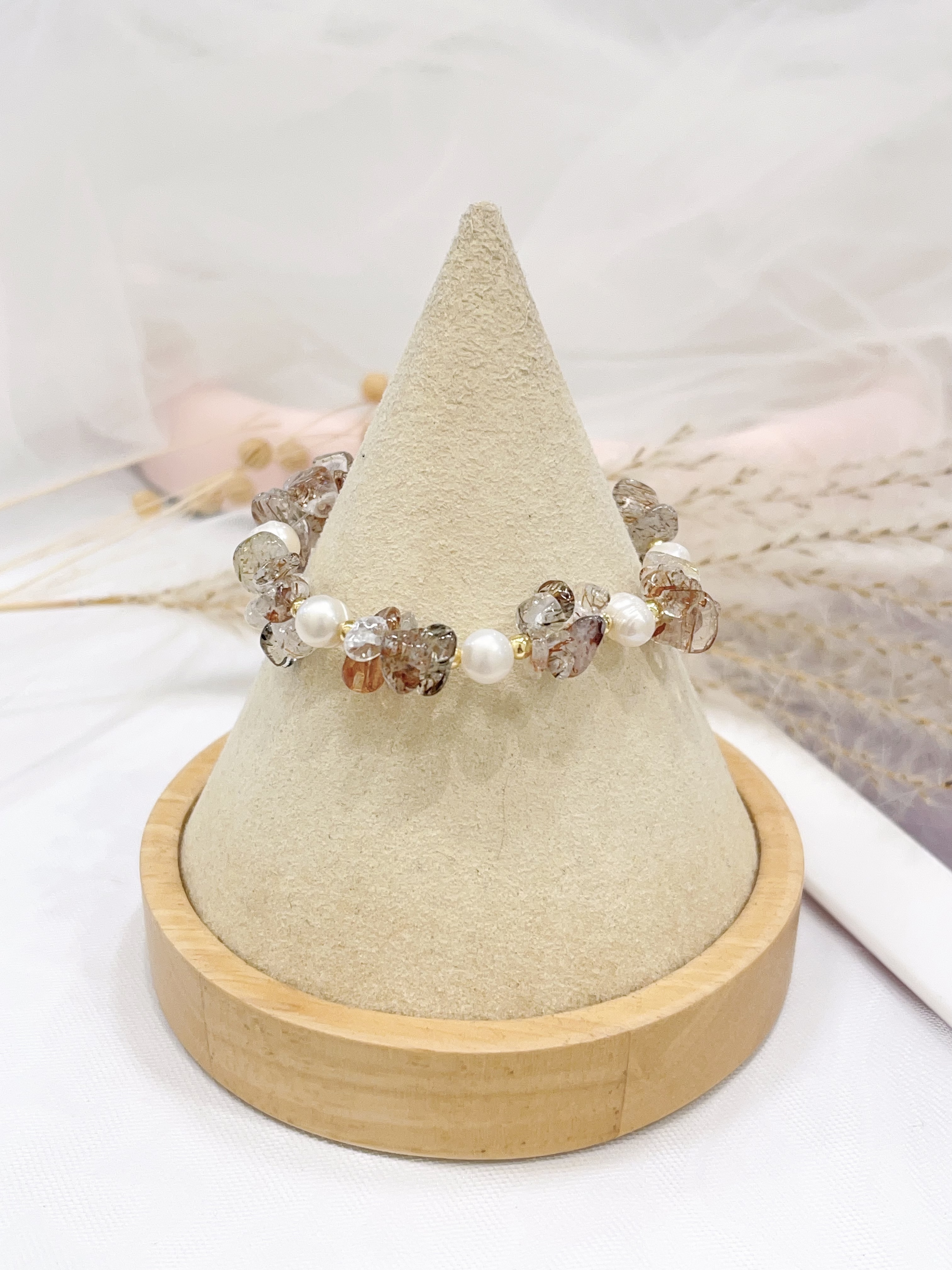 🌈 彩发晶多宝碎石 × 珍珠手串 Multicolor Rutilated Quartz Chips & Pearl