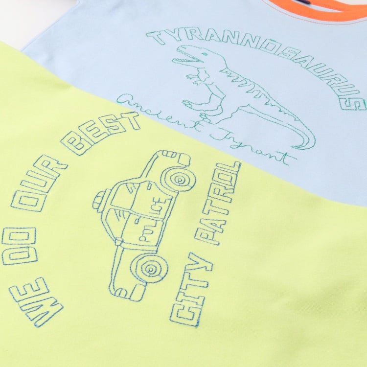 🆕【⭐訂購⭐】 🌀汽車/恐龍刺繡 拼色袖 短袖 tee［2款選］🌀[ELGA-0023][260805]