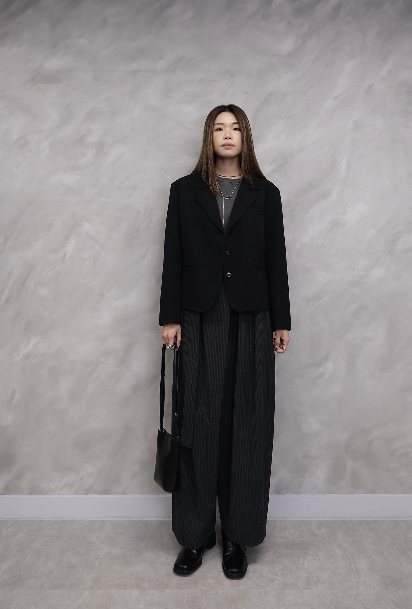 Pinstripe Volume Cross-Waist Trousers #pt82