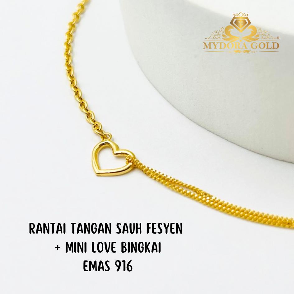 MYDORA Rantai Tangan Sauh Fesyen+ Mini Love Bingkai | Emas 916/22K