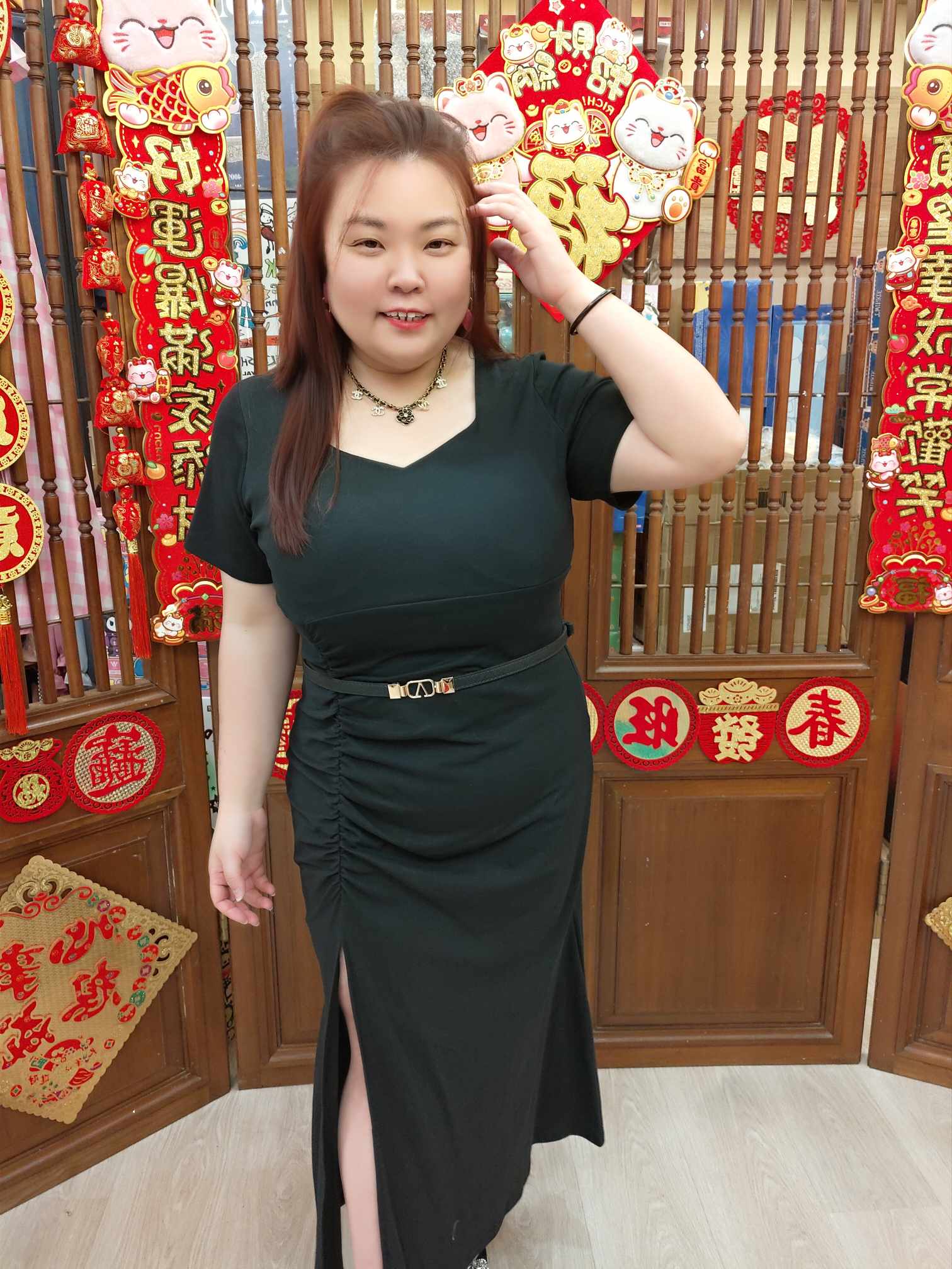 OTC09 TW#2509 设计款皱褶开叉长裙