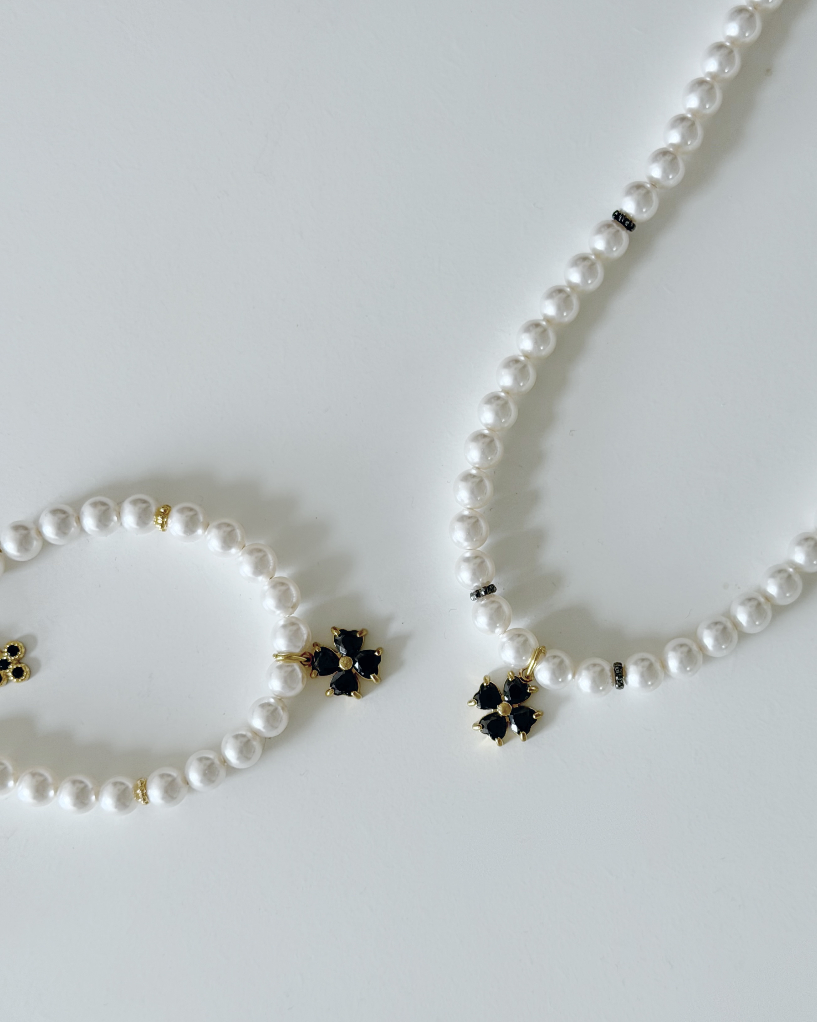 雅黑小花珍珠手鍊/6mm米白珍珠 