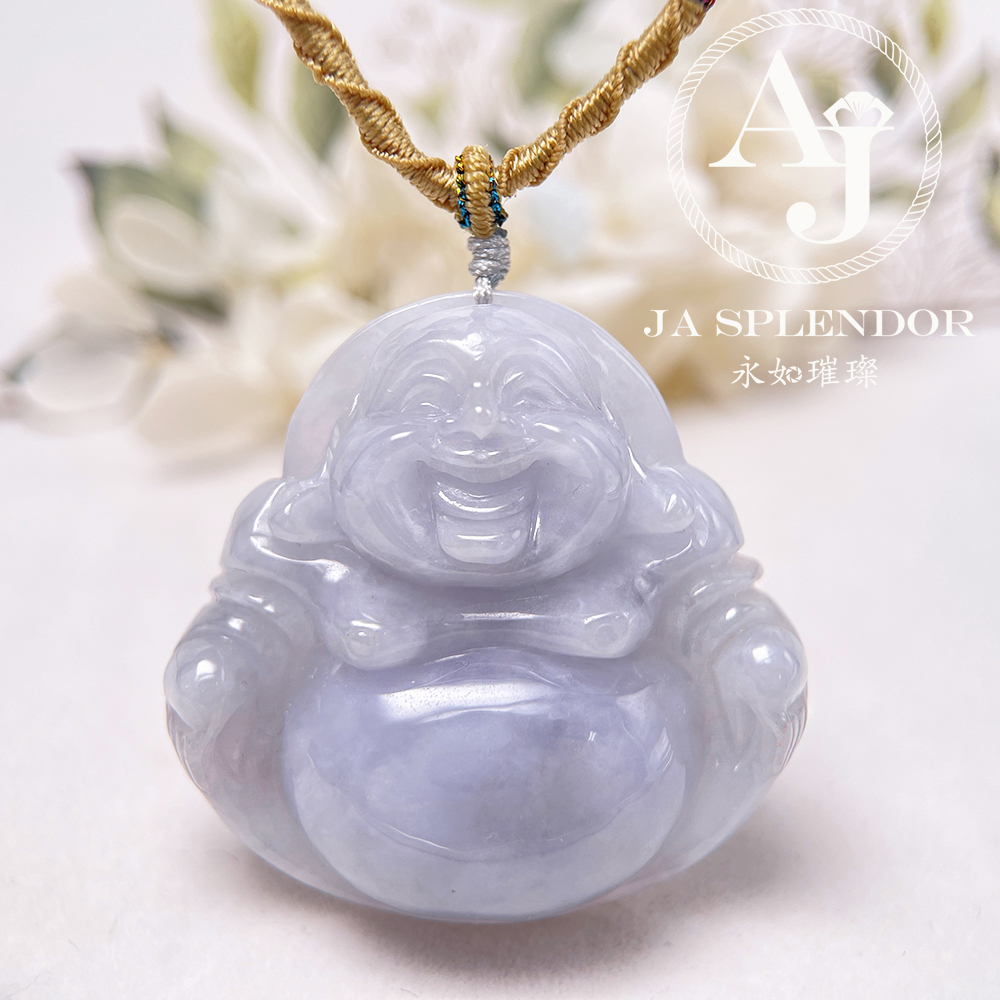 JN-1476 天然翡翠A玉 冰糯紫藍笑口常開大肚佛公吊墜