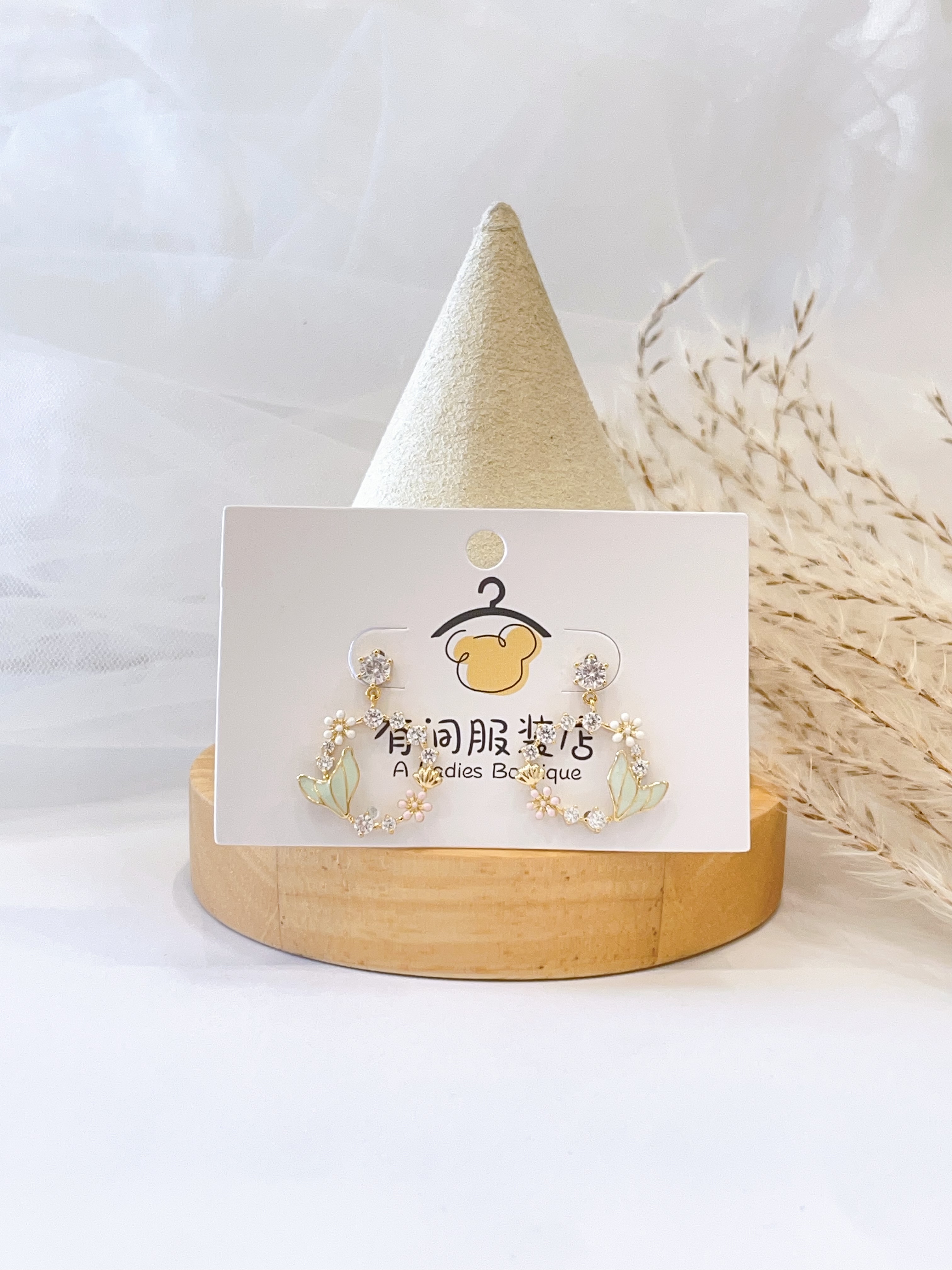 ins风鱼尾小花耳坠耳环