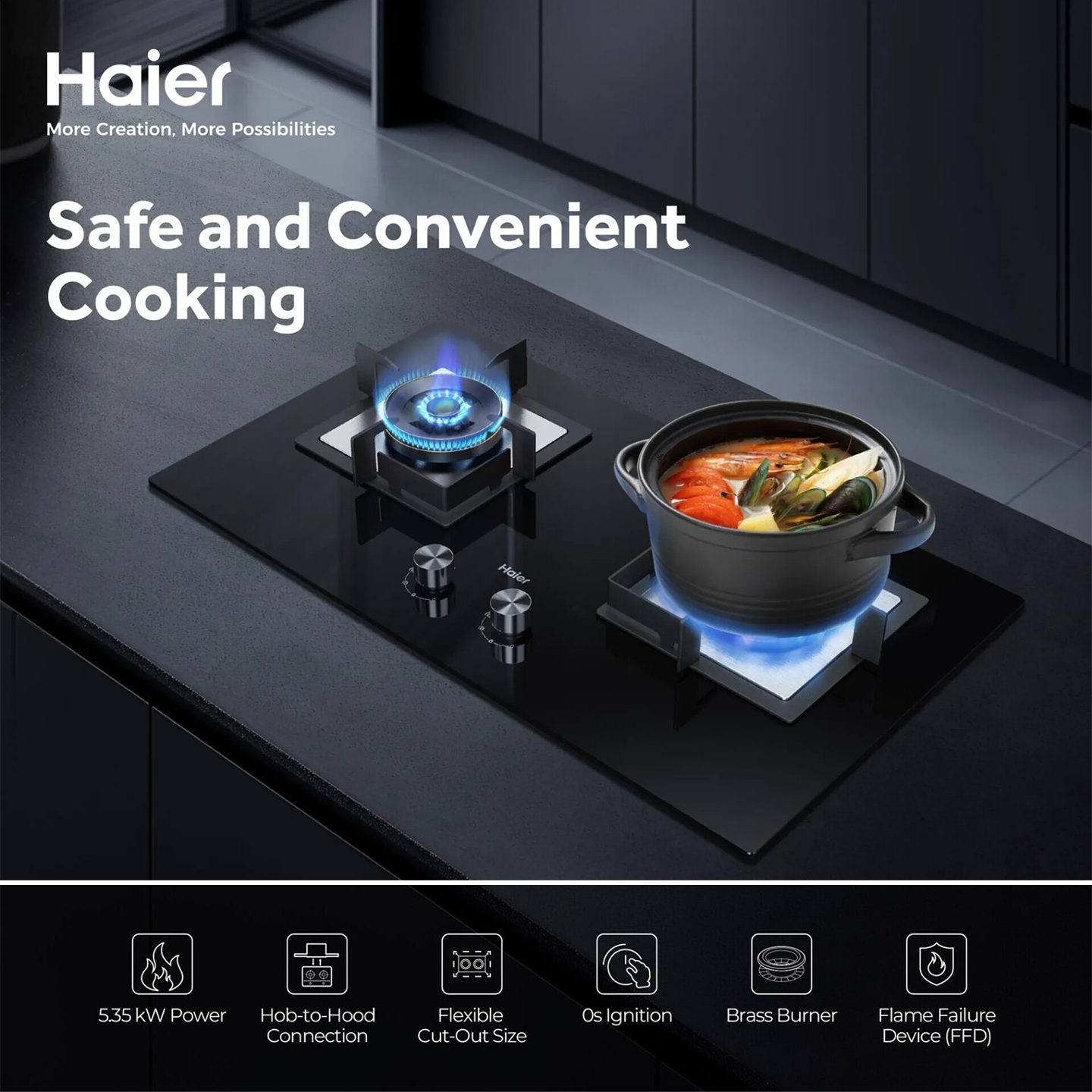 Haier 2-Burner Built-in Gas Hob (HC-Q68266B)