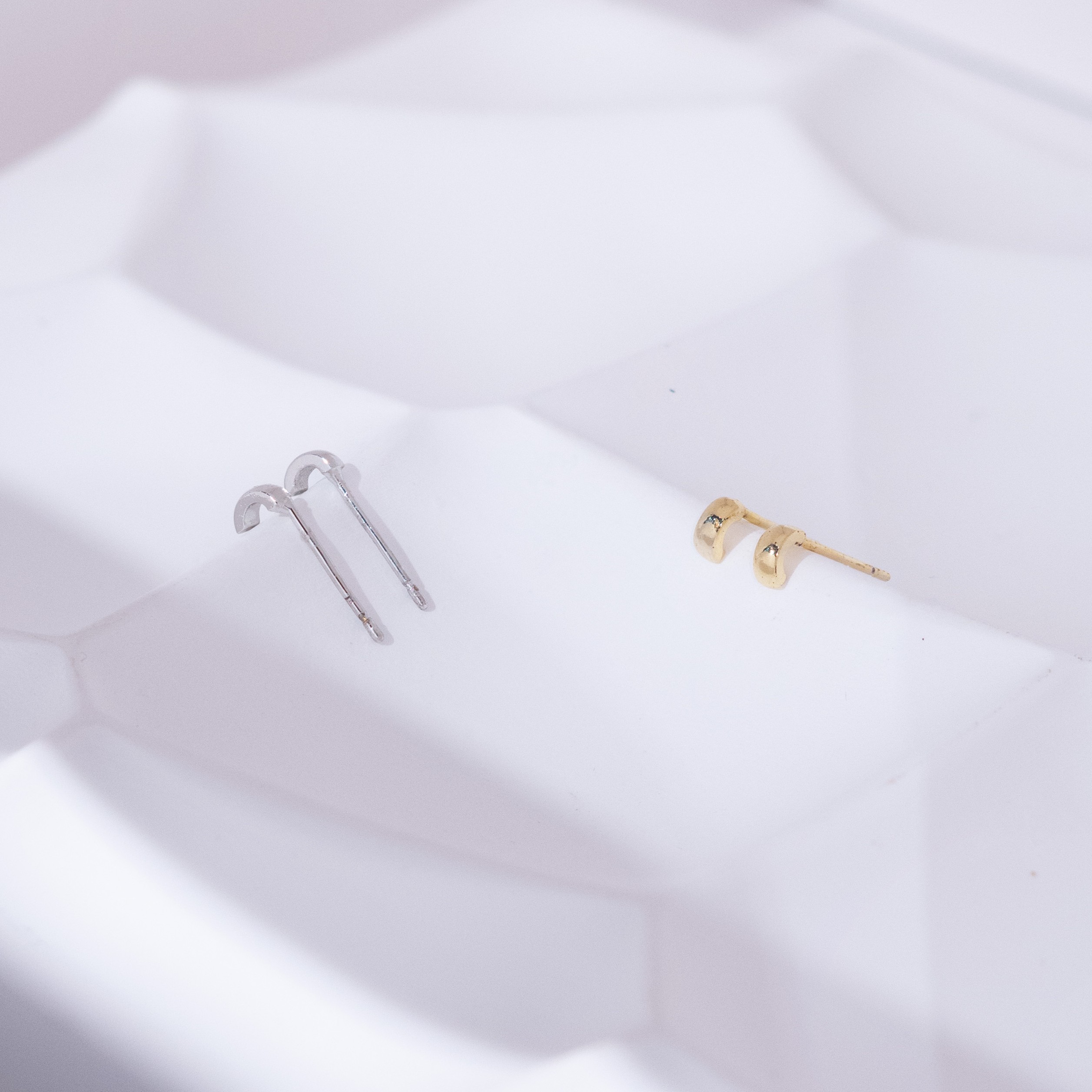 Minimal Half Hoop Stud Earrings (Silver Post)
