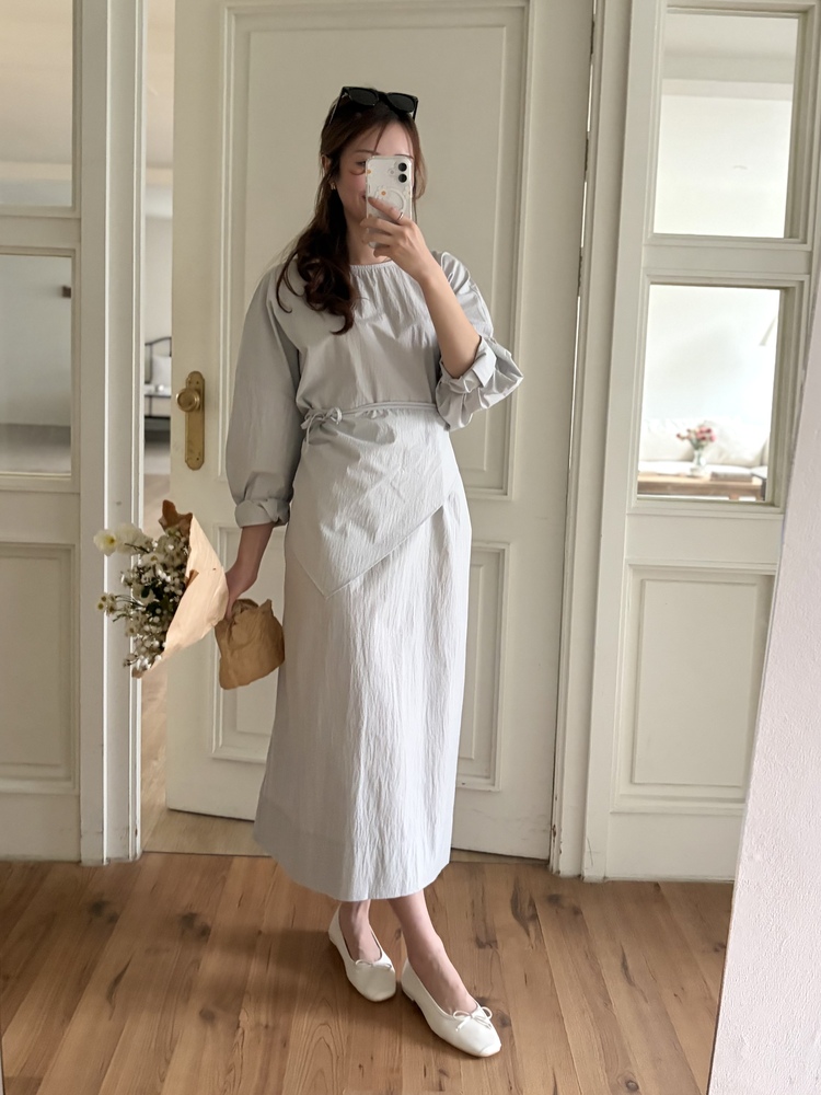 Wrap-Accent Dress (Misty Blue)