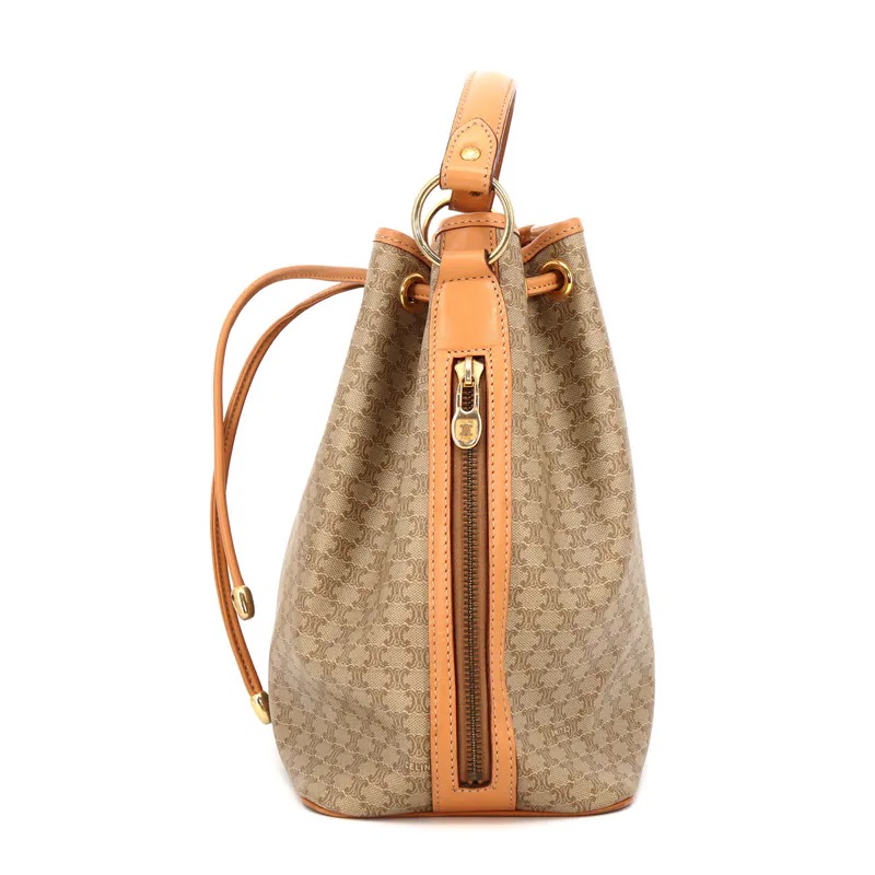 Celine Beige Macadam Drawstring Bucket Handbag