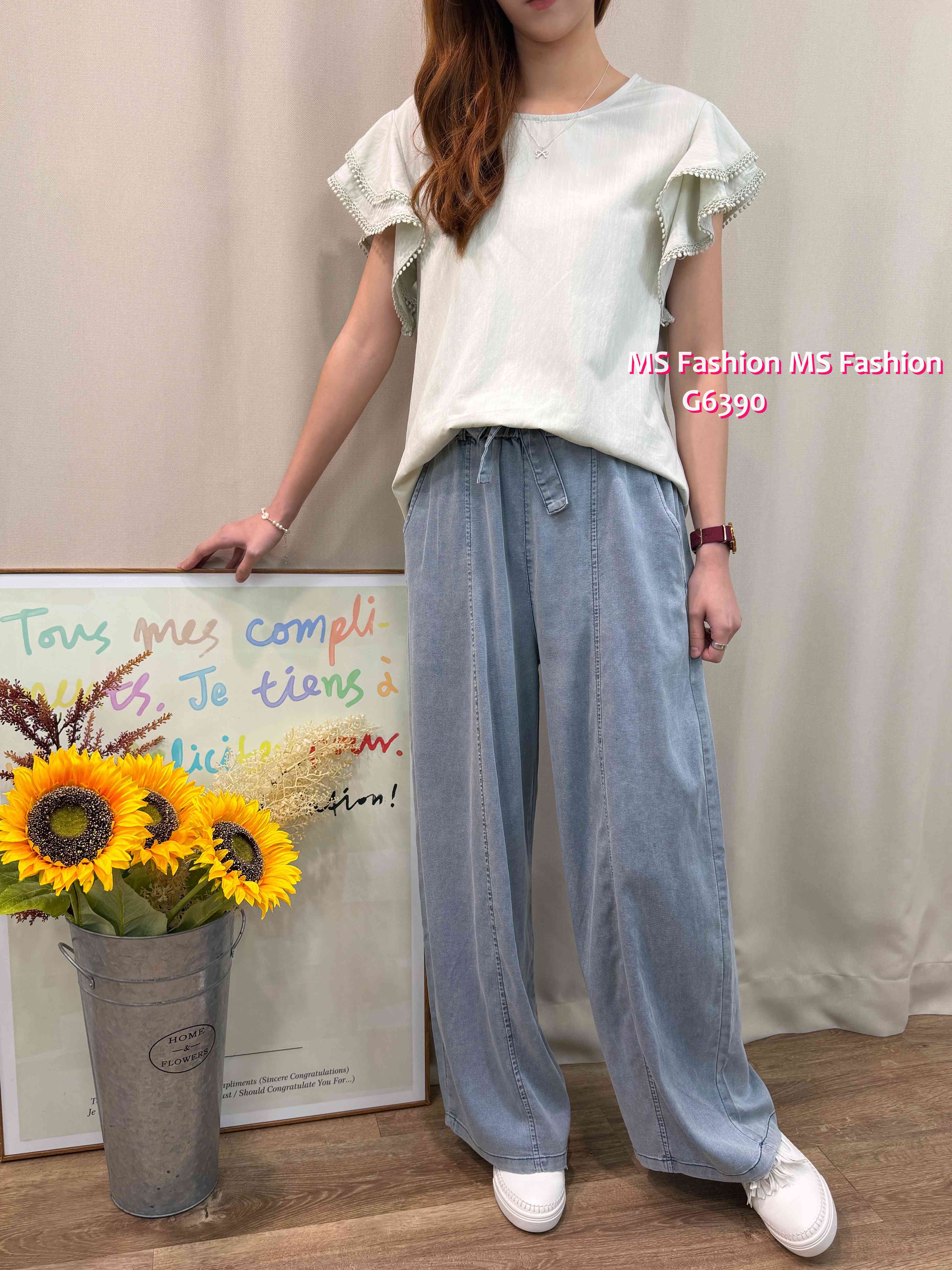 G6390 通花ruffle袖top