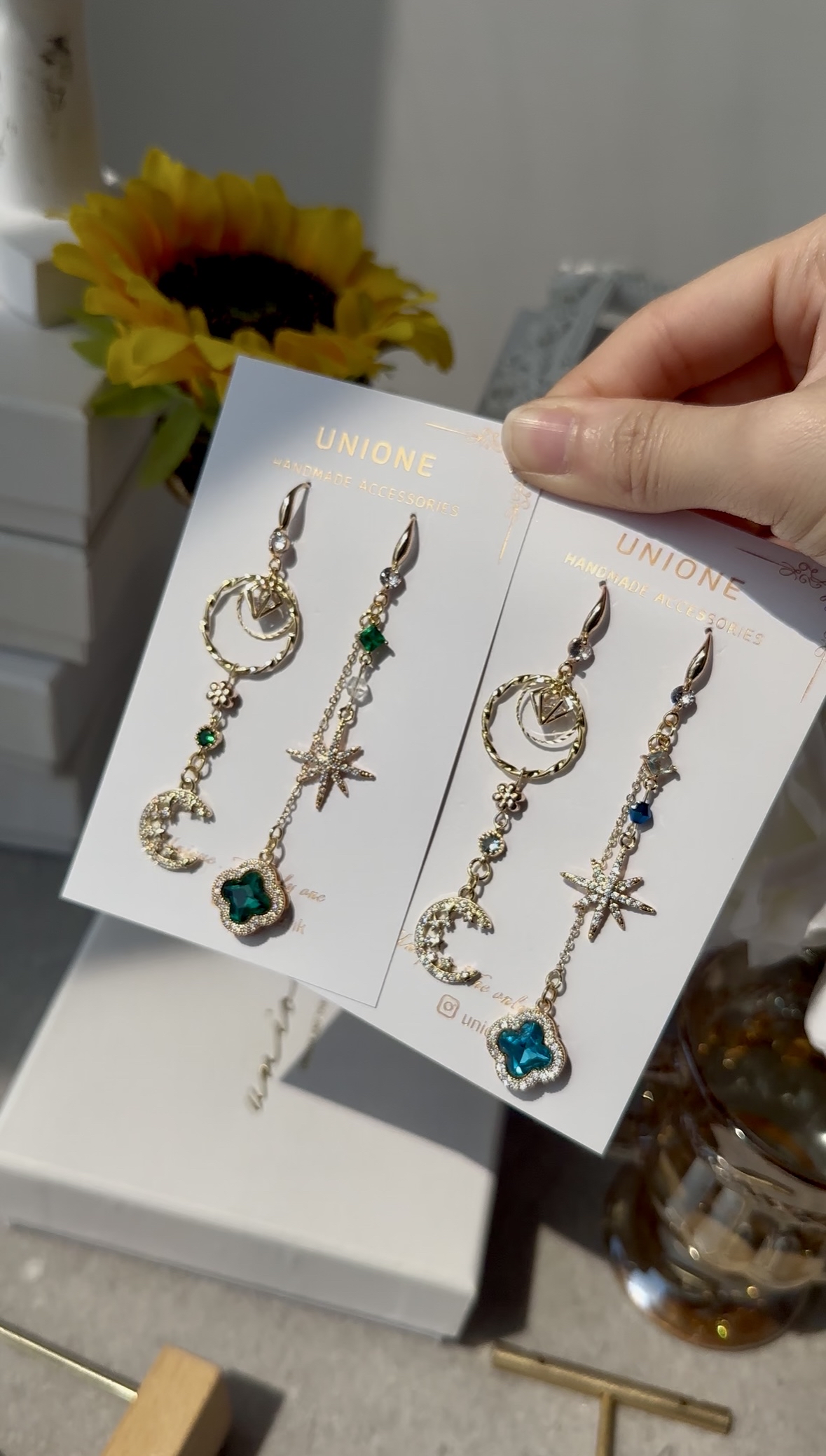 綠光星月鴛鴦耳環☪️