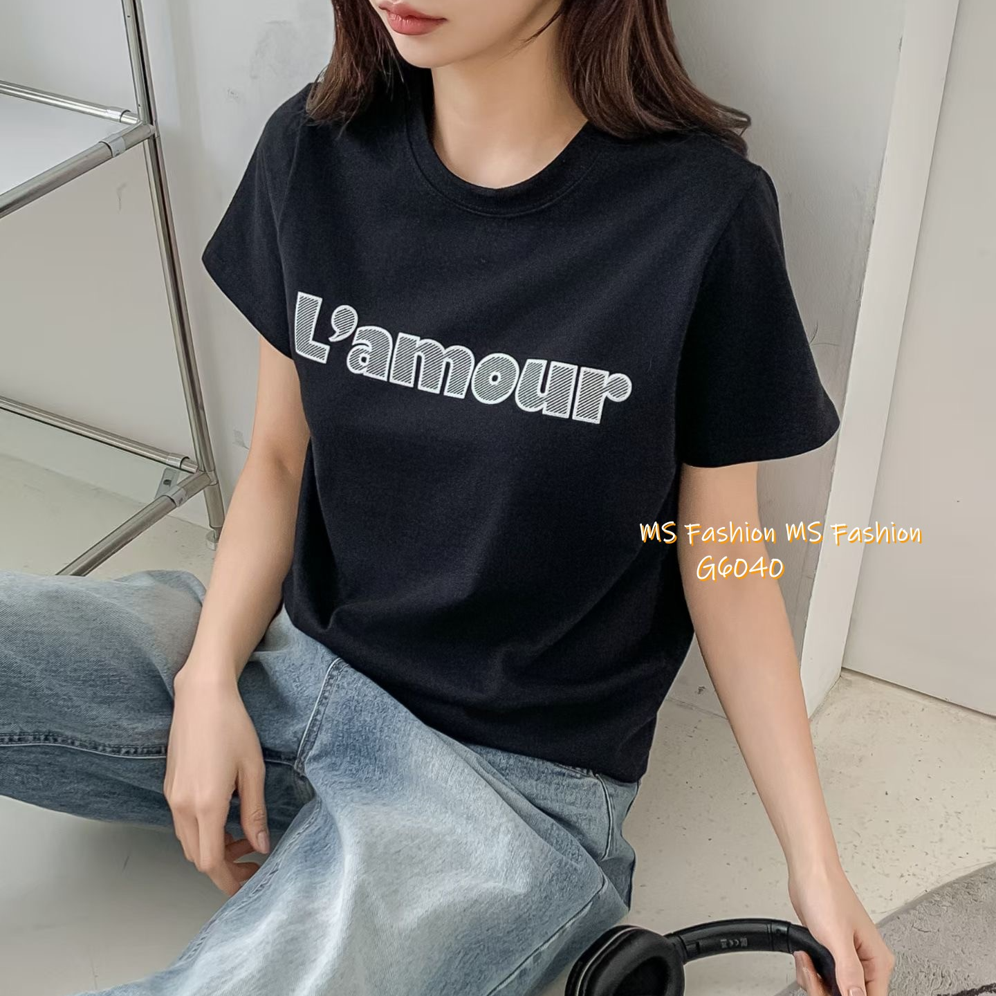 G6040 韓國🇰🇷拼色字母tee仔