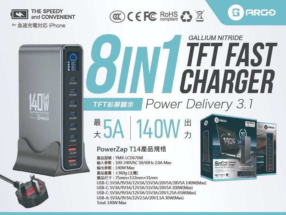 ARGO PowerZap T14 140W 超薄 GaN 充電器 