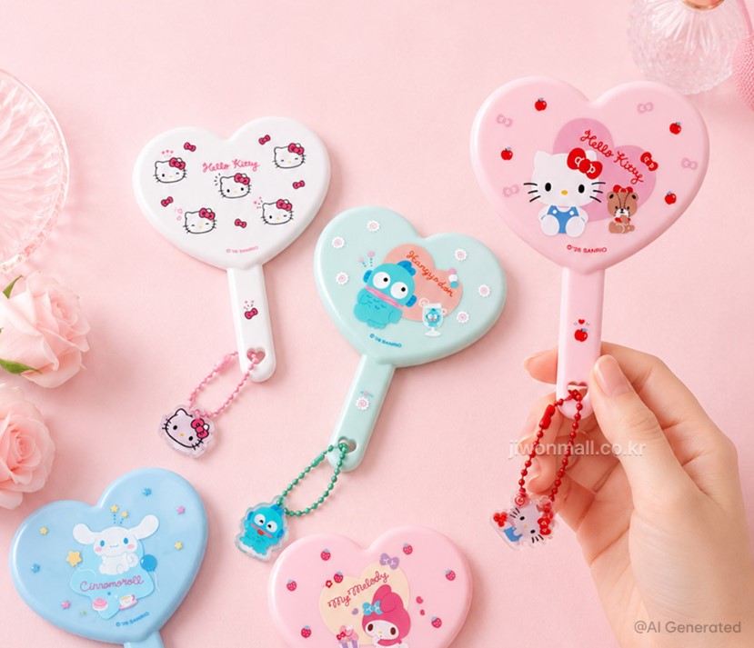 【預訂】韓國直送 Sanrio 甜心心形迷你手鏡