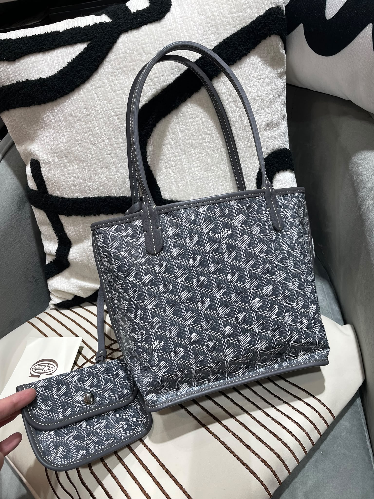Goyard Anjou Mini Tote Bag Grey 100%Authentic, 99%New ✅Dust bag