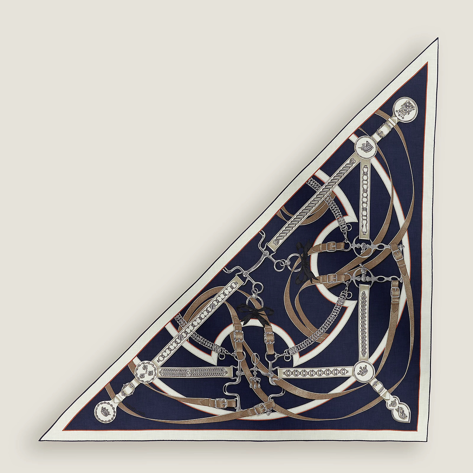 Hermès 全新🆕 手工卷邊山羊絨和真絲混紡 La Promenade du Matin 清晨漫步圖案 大三角巾