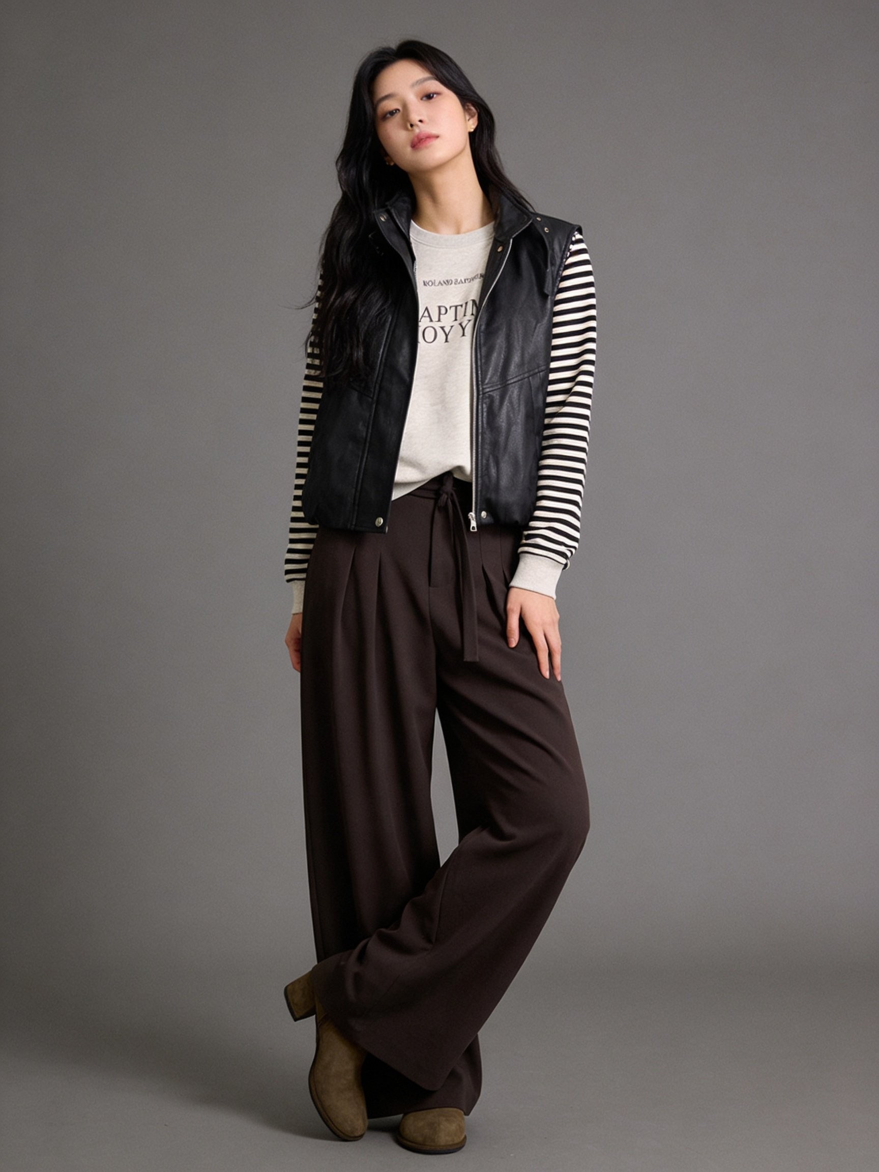 黑色皮革無袖馬甲外套