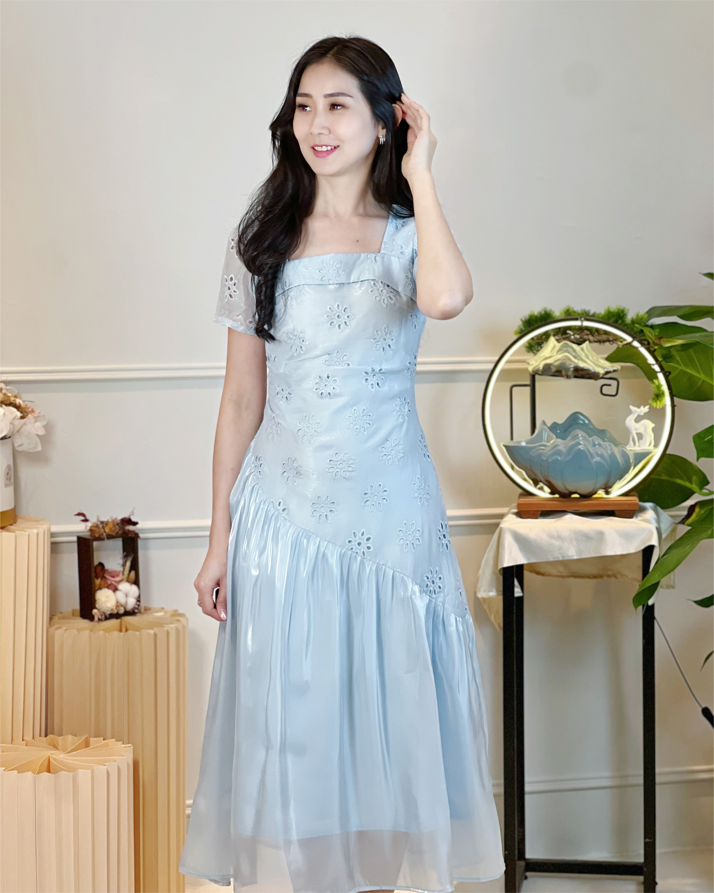 5098  Ingrid Luxe Embroidered Midi Dress