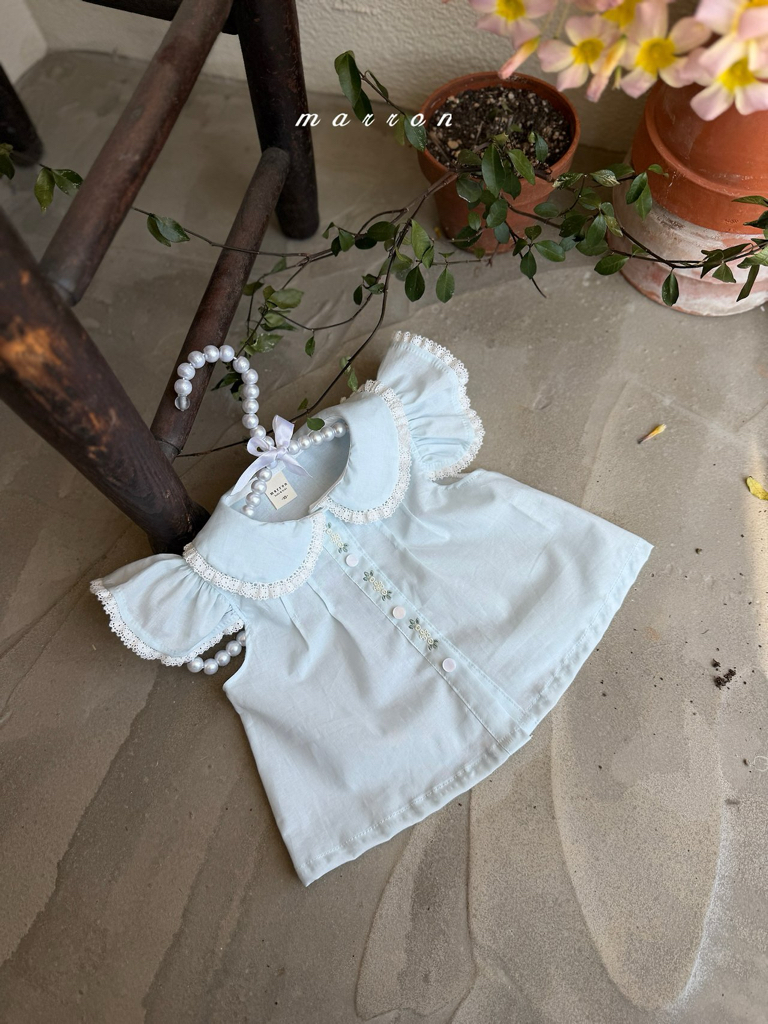 ☀️預訂 韓國直送☀️🇰🇷Marron兩色花卉刺繡蕾絲花邊短袖上衣