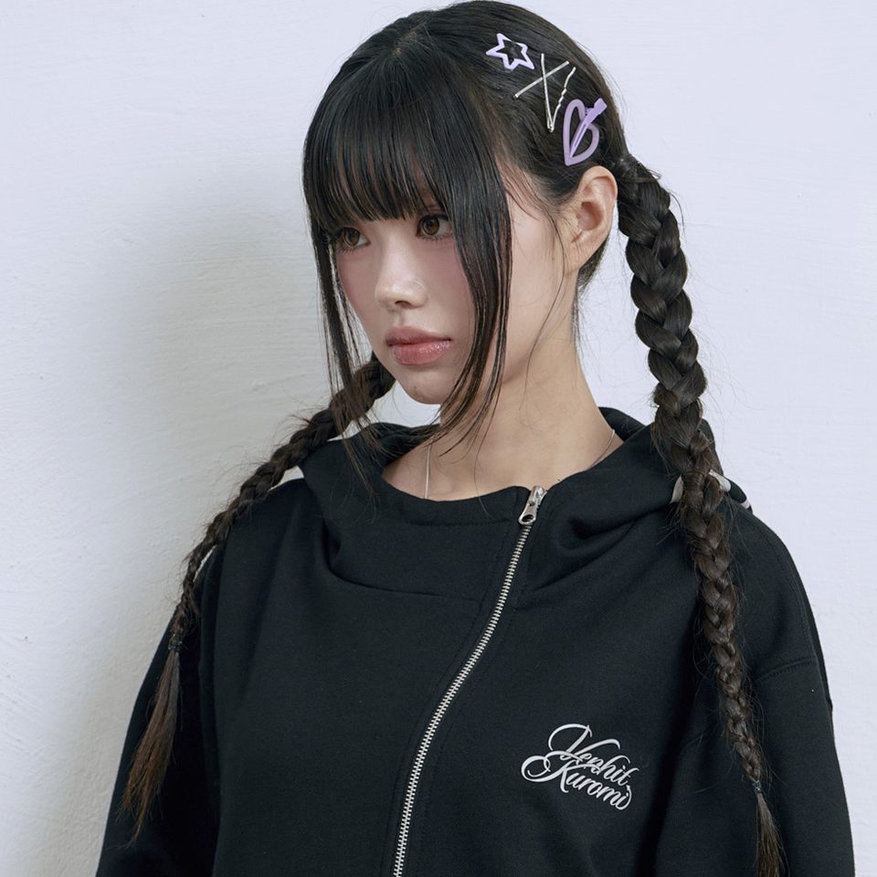 Venhit x Kuromi VK Serif Lettering Side Zip-up Hoodie Black