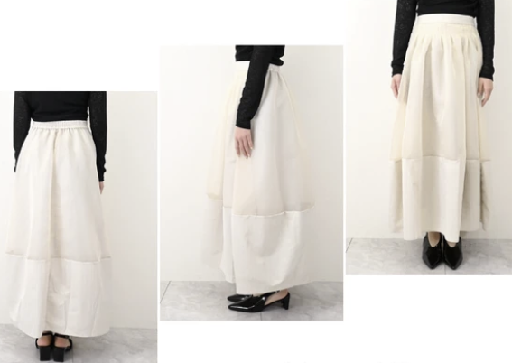 歐根紗x塔夫綢褶襇蠶繭裙 - 2026 流行穿搭  女士長裙 春夏時尚穿搭 優雅日常 成人休閒 易於配搭 日本直送   #JP-I-260025