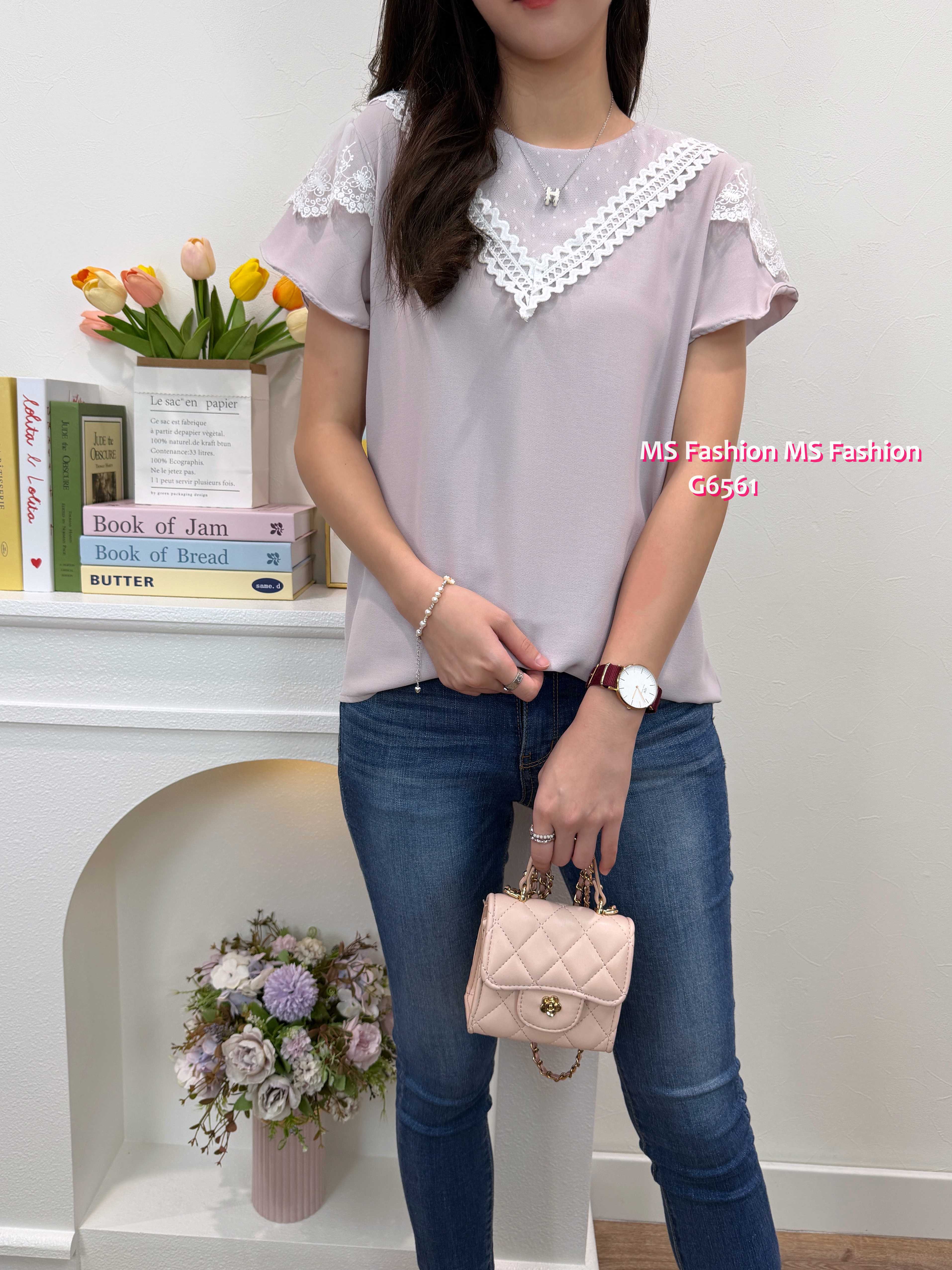 G6561 波浪V lace pattern top