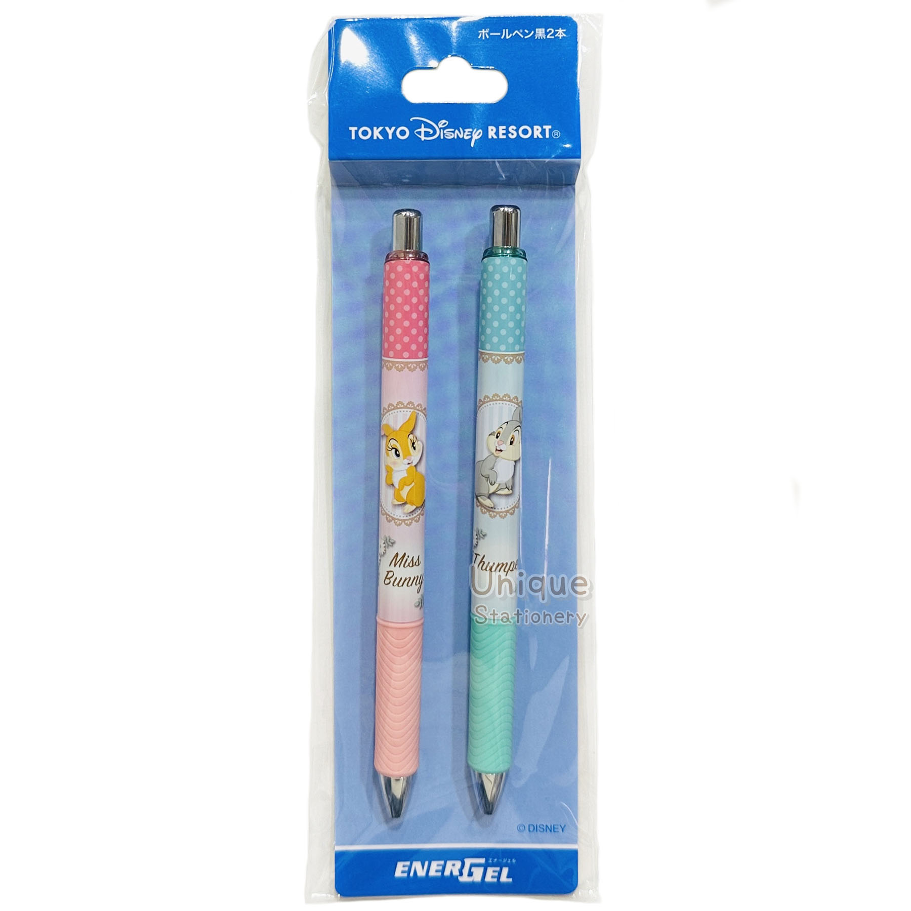 現貨｜【日本 Disney Store 限定】一套2枝 Thumper & Miss Bunny 日本製 Pentel EnerGel 0.5mm 黑色 啫喱筆 074521