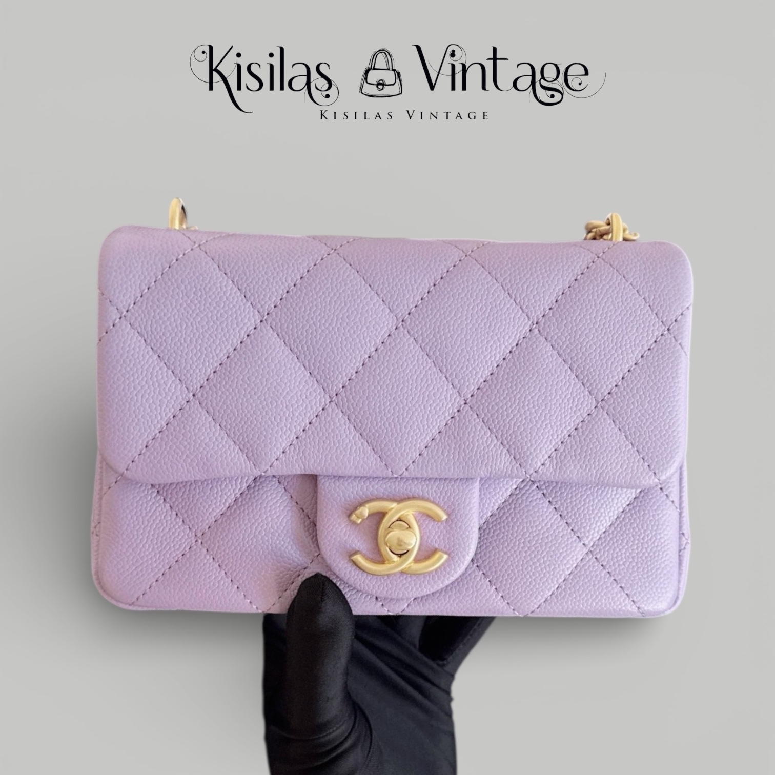 Chanel Caviar 紫色荔枝皮心形調節扣