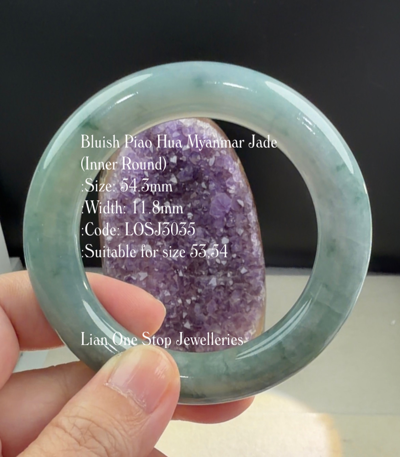5.4cm Code: LOSJ3035 Bluish Piao Hua Myanmar Jade (Inner Round)