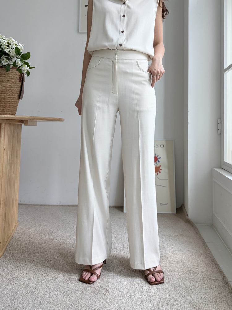 Topstitched Cooling Slacks (Ivory)