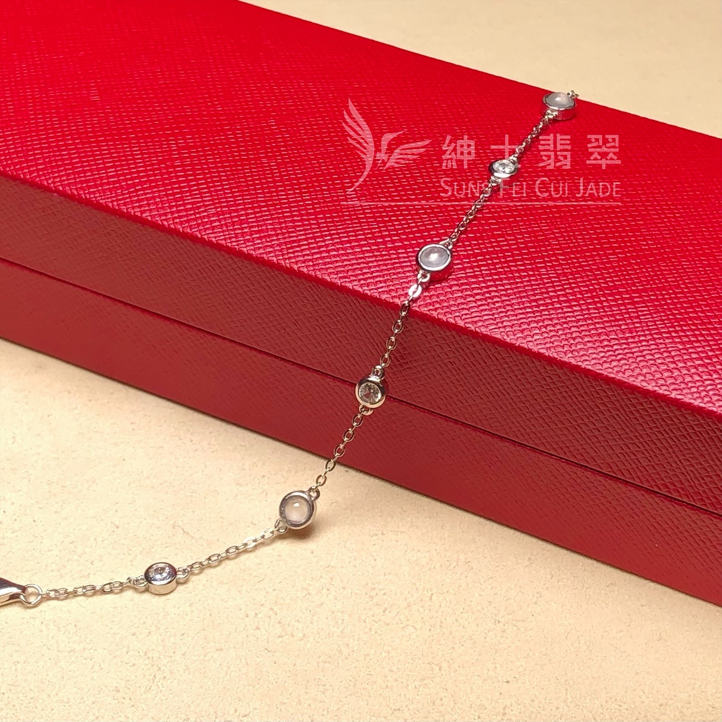 玻璃蛋面配純銀鋯石手鏈