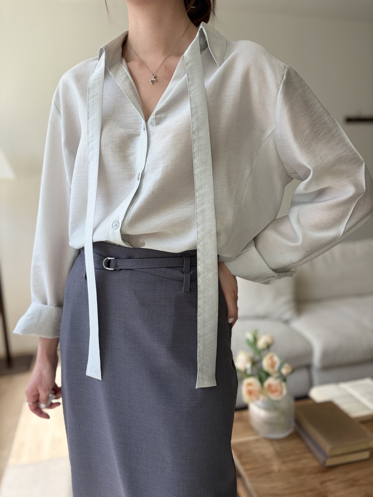 Tie Detail Sheer Blouse (Mint)