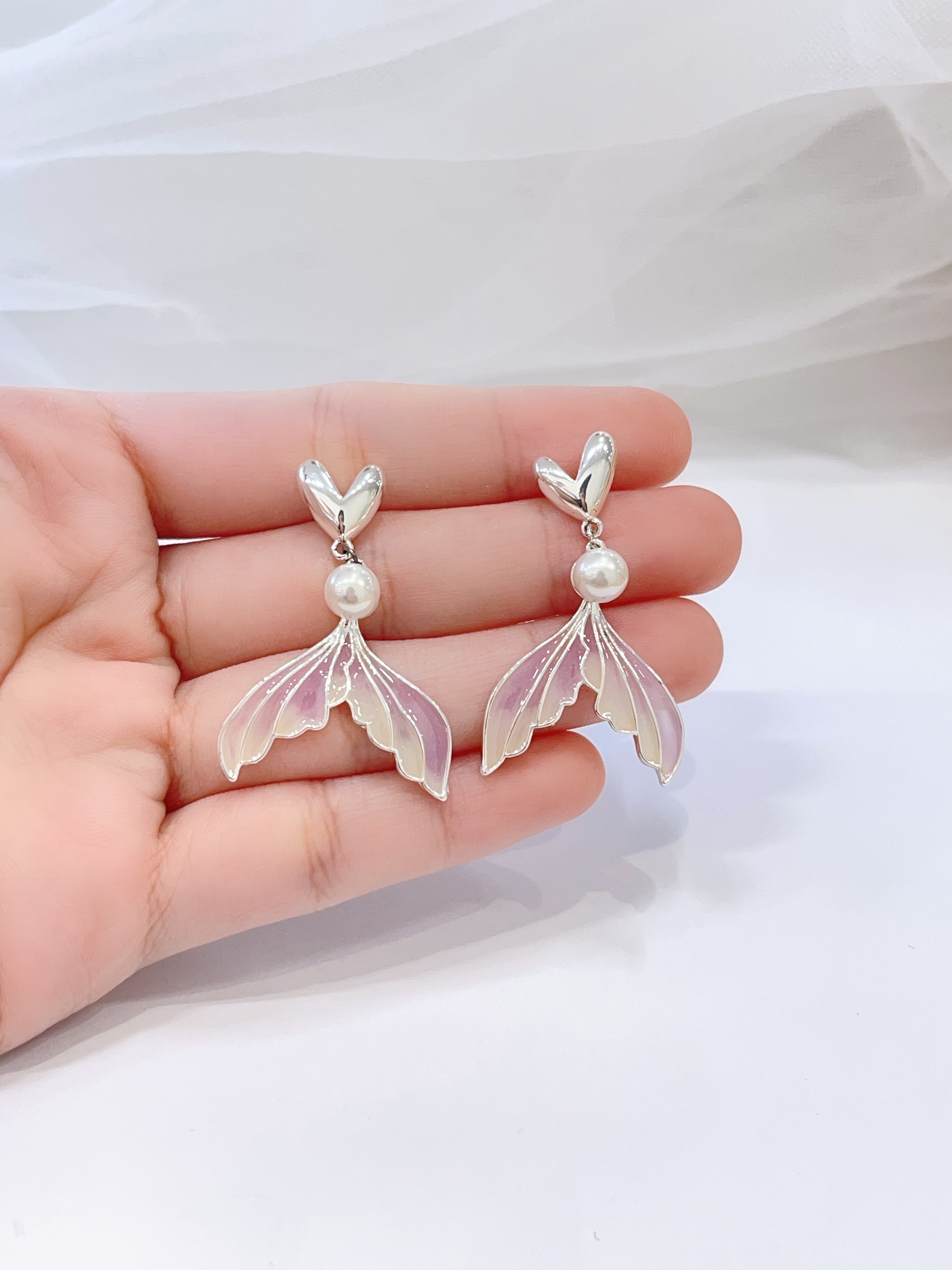 渐变色人鱼尾珍珠耳环