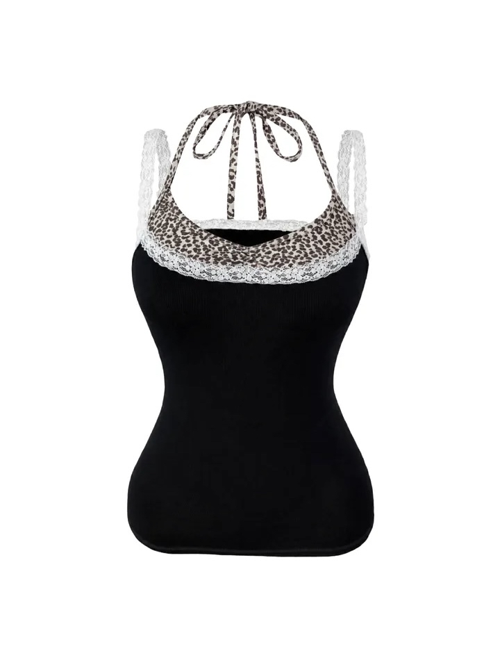 Leopard Patchwork Halter Cami Top