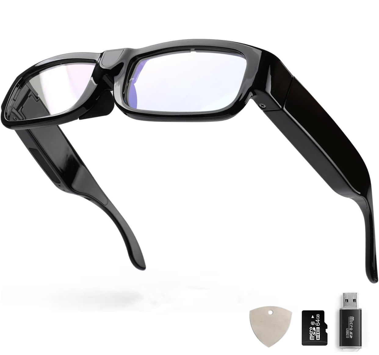 2160P 時尚黑框無孔眼鏡造型微型針孔攝影機(64G)