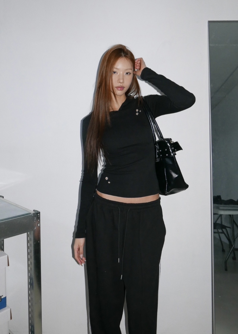 Eyelet Cutout Hooded Top