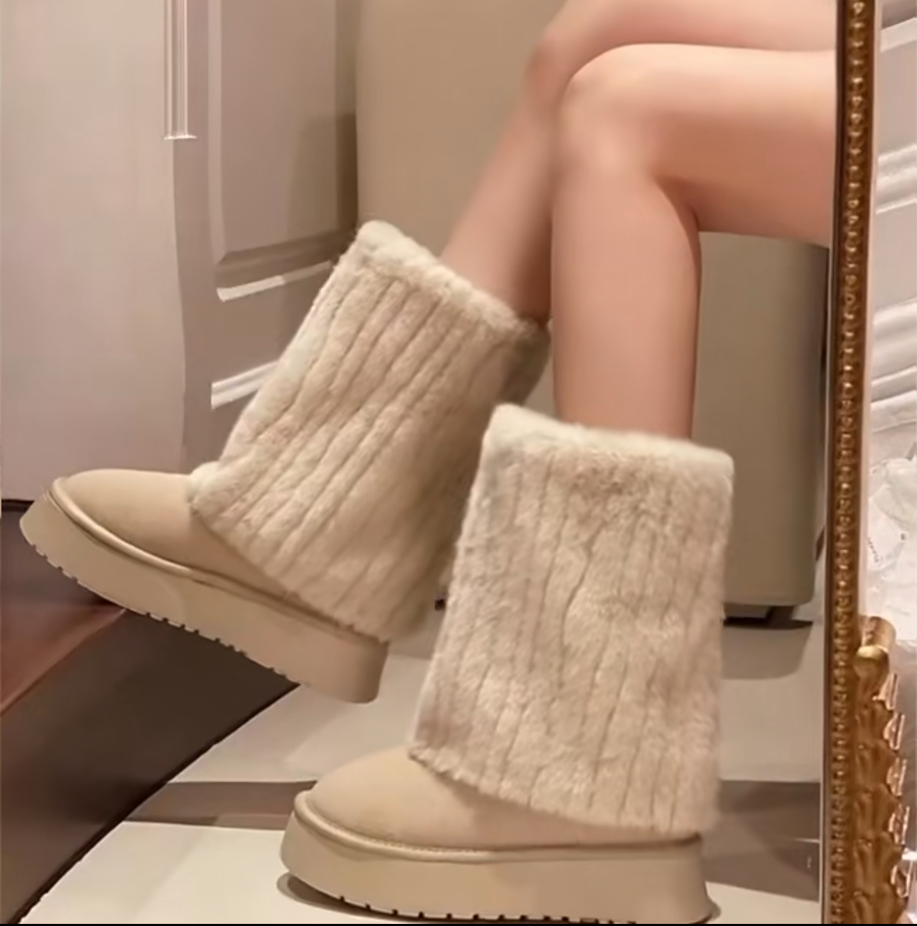 TA66 雪地毛毛袜套靴