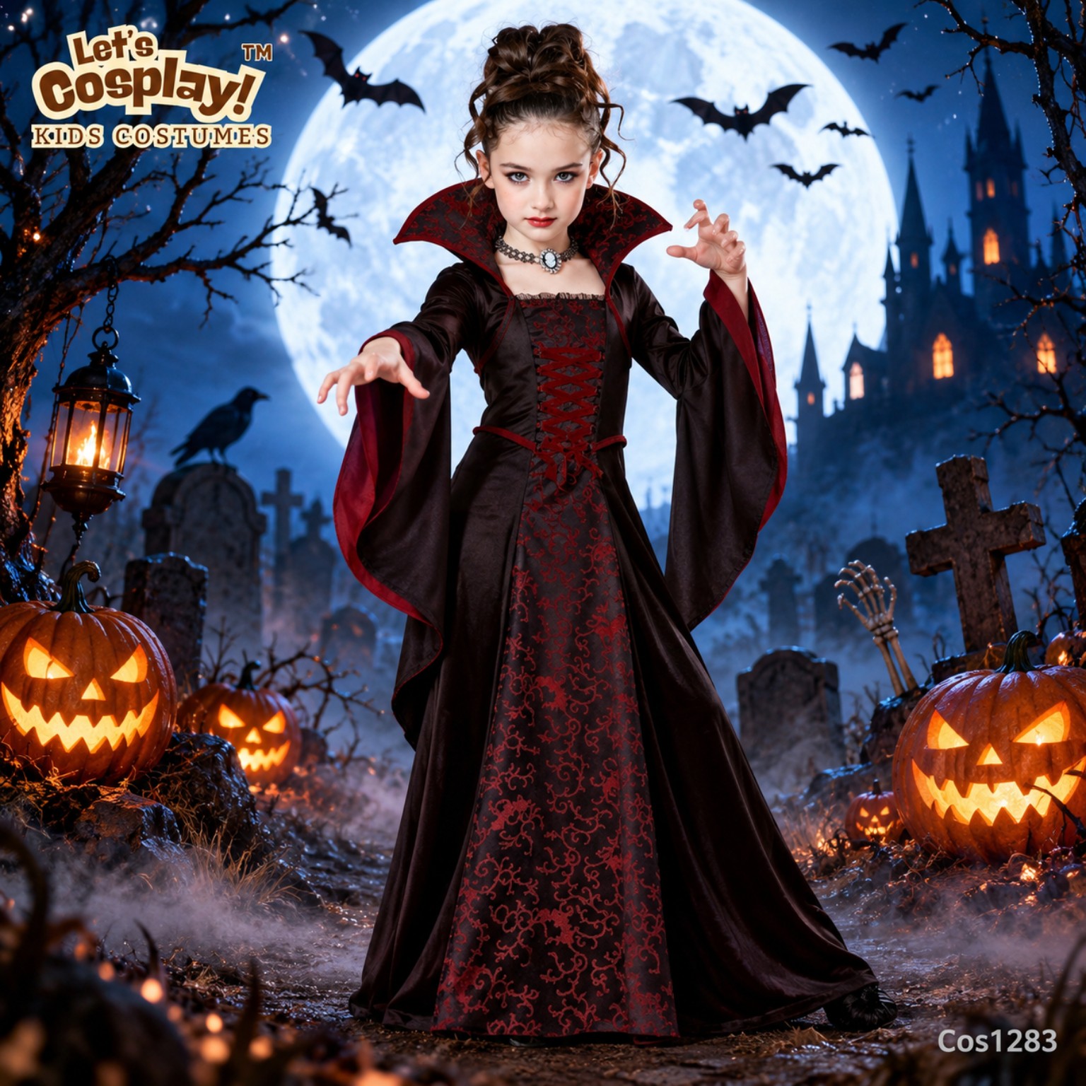 兒童女吸血鬼萬聖節服裝 黑紅哥德式長裙 Halloween Kids Costume COS1283