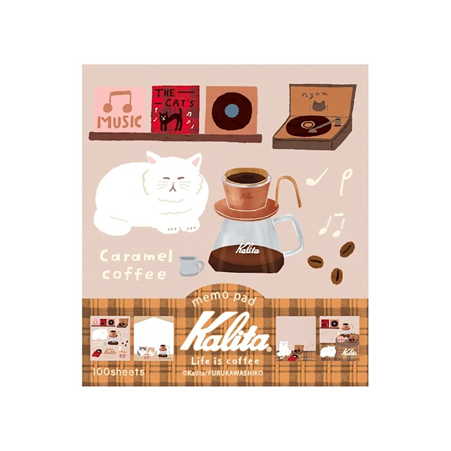 古川紙工 - 方形記事本 (淺啡色白貓咖啡款)
