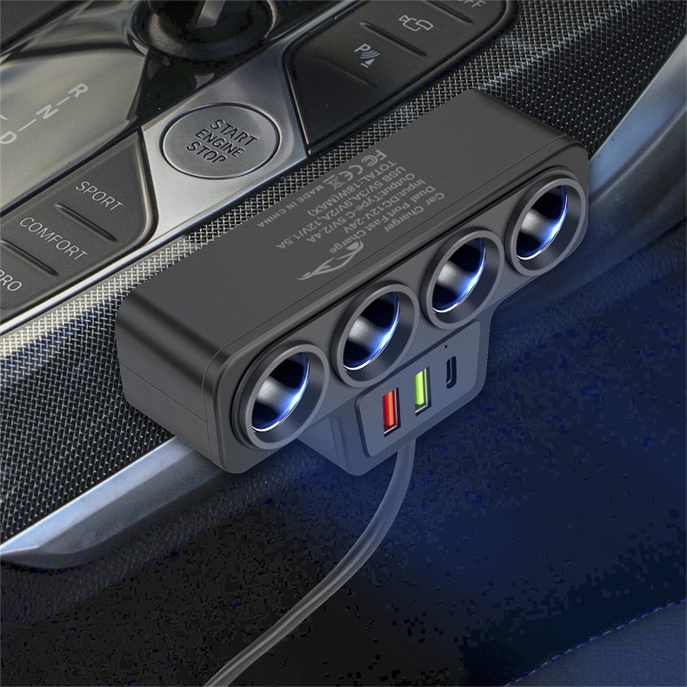 車載點煙器一拖四帶QC3.0+USB+PD快充接口 12V 24V UB0245