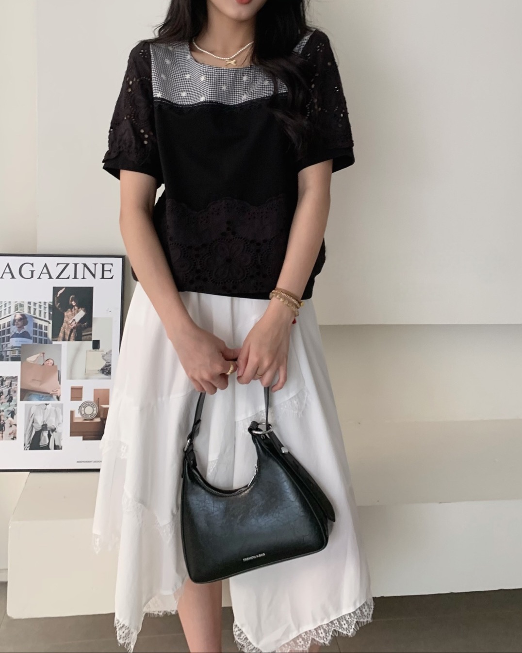 格子通花棉料top