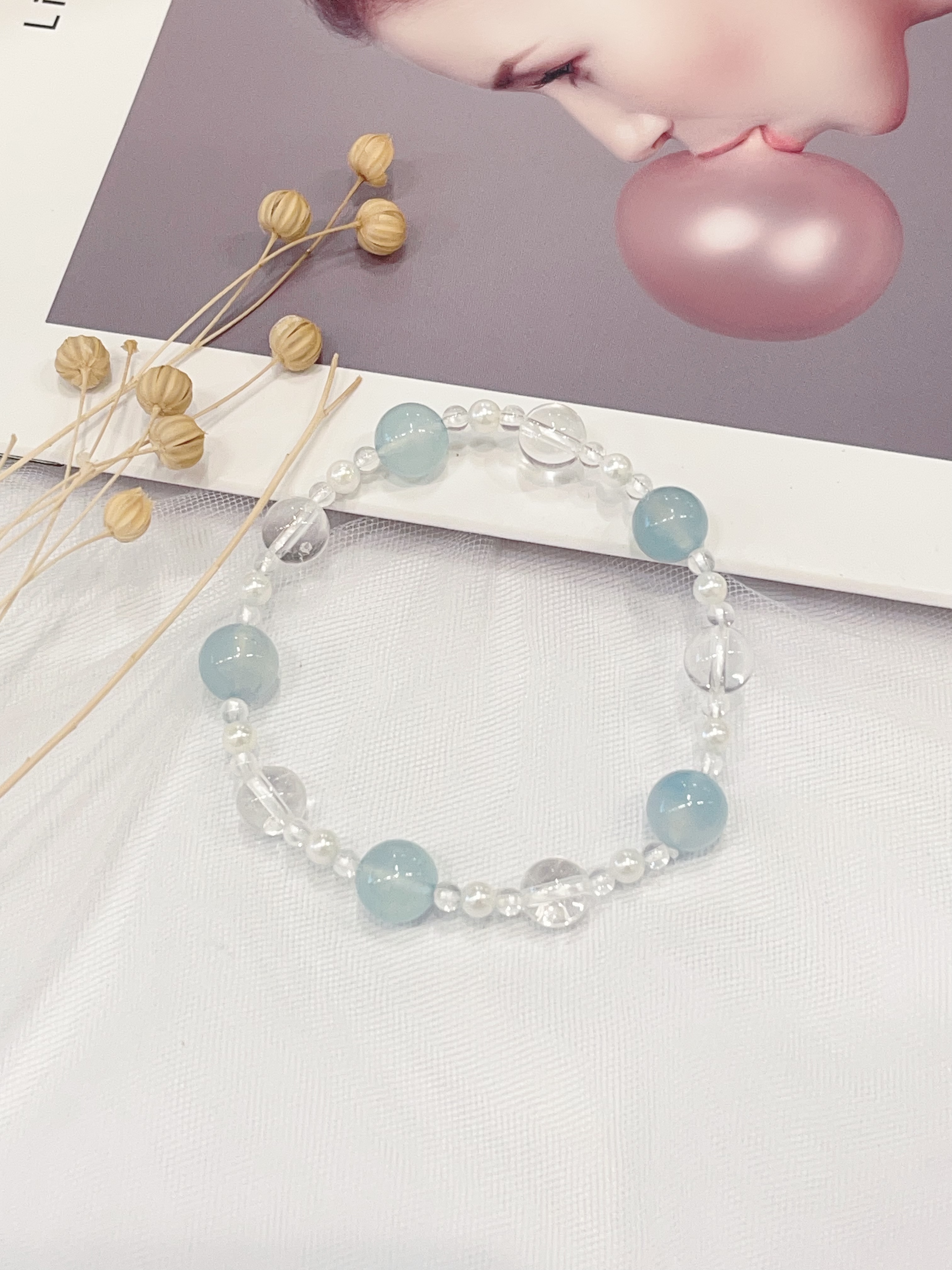 🌊 海蓝宝 × 白水晶 × 珍珠手串 Aquamarine & Clear Quartz & Pearl｜8mm~9mm